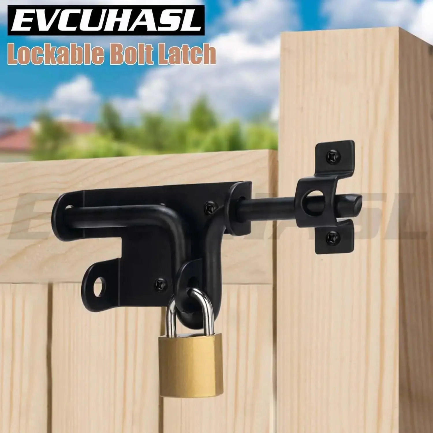 Heavy Duty Slide Bolt Gate Latch With Padlock Hole Bidirectional Door Lock Hardware For Wooden Fences, Shed Gates, Barn Doors, Backyard Gates In Black Finish 1 Pack - Image 3