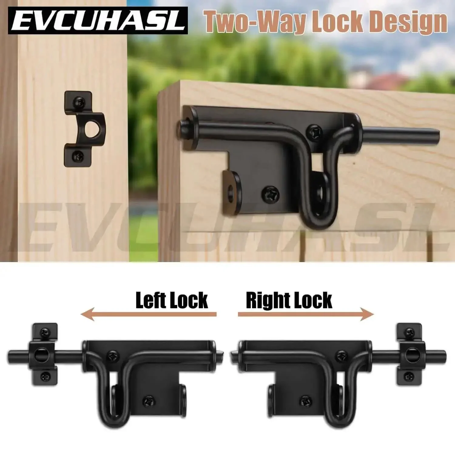 Heavy Duty Slide Bolt Gate Latch With Padlock Hole Bidirectional Door Lock Hardware For Wooden Fences, Shed Gates, Barn Doors, Backyard Gates In Black Finish 1 Pack - Image 5