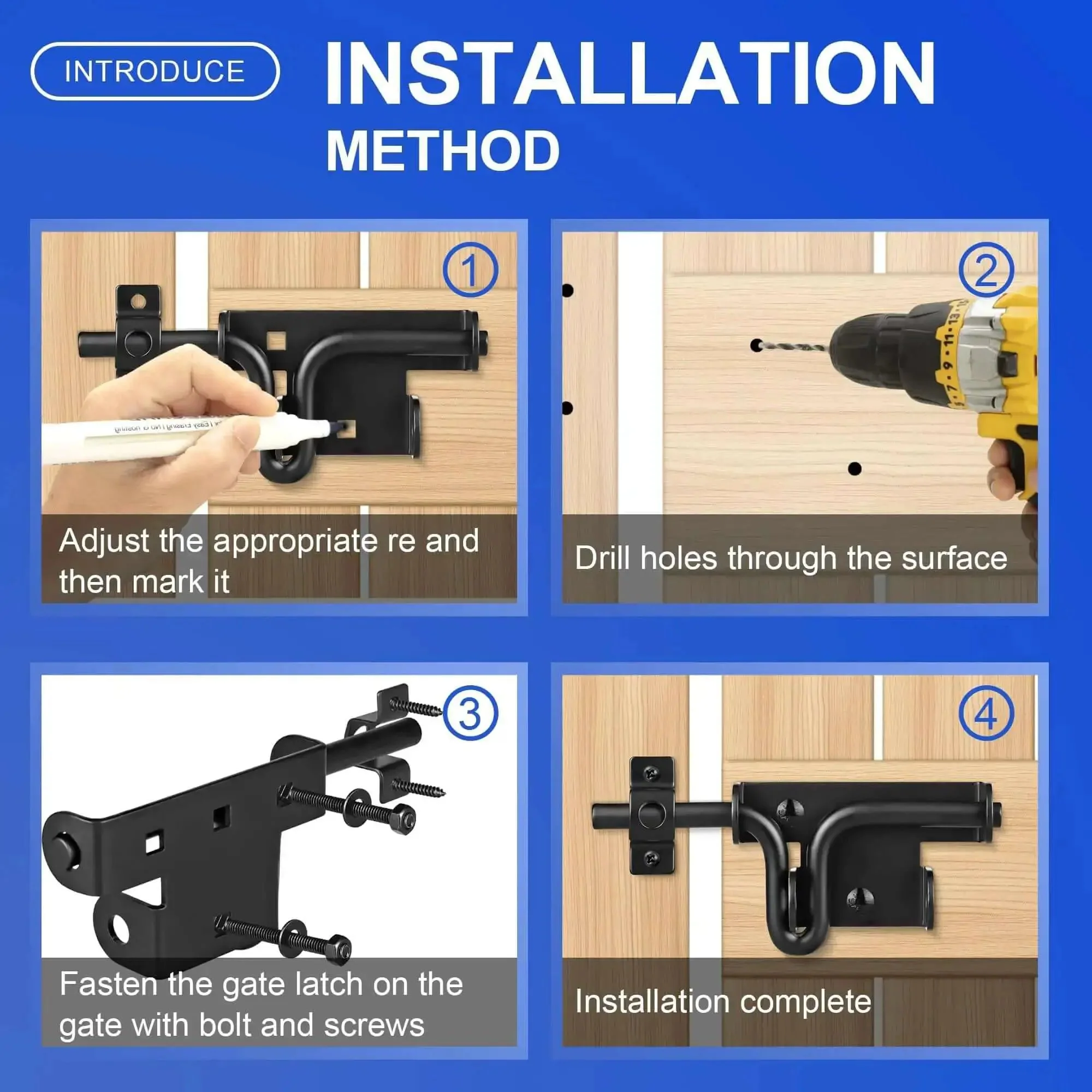 Heavy Duty Slide Bolt Gate Latch With Padlock Hole Built Tough Universal Security Lock For Wooden Fence Metal Gate Shed Door Yard Barn Vinyl Sliding Door Indoor Outdoor Waterproof Black - Image 4