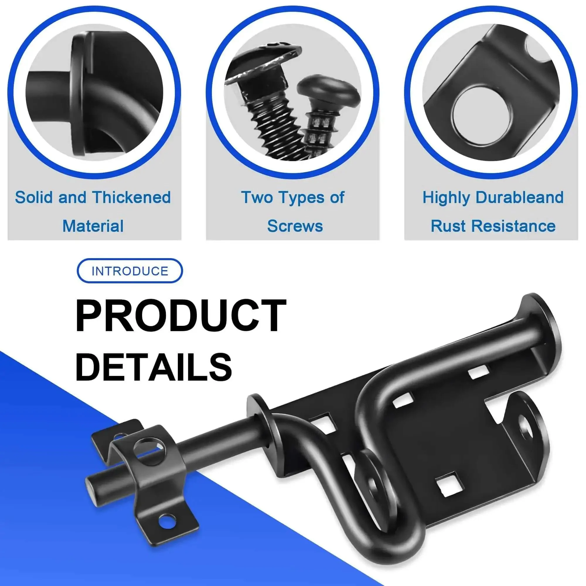 Heavy Duty Slide Bolt Gate Latch With Padlock Hole Built Tough Universal Security Lock For Wooden Fence Metal Gate Shed Door Yard Barn Vinyl Sliding Door Indoor Outdoor Waterproof Black - Image 5