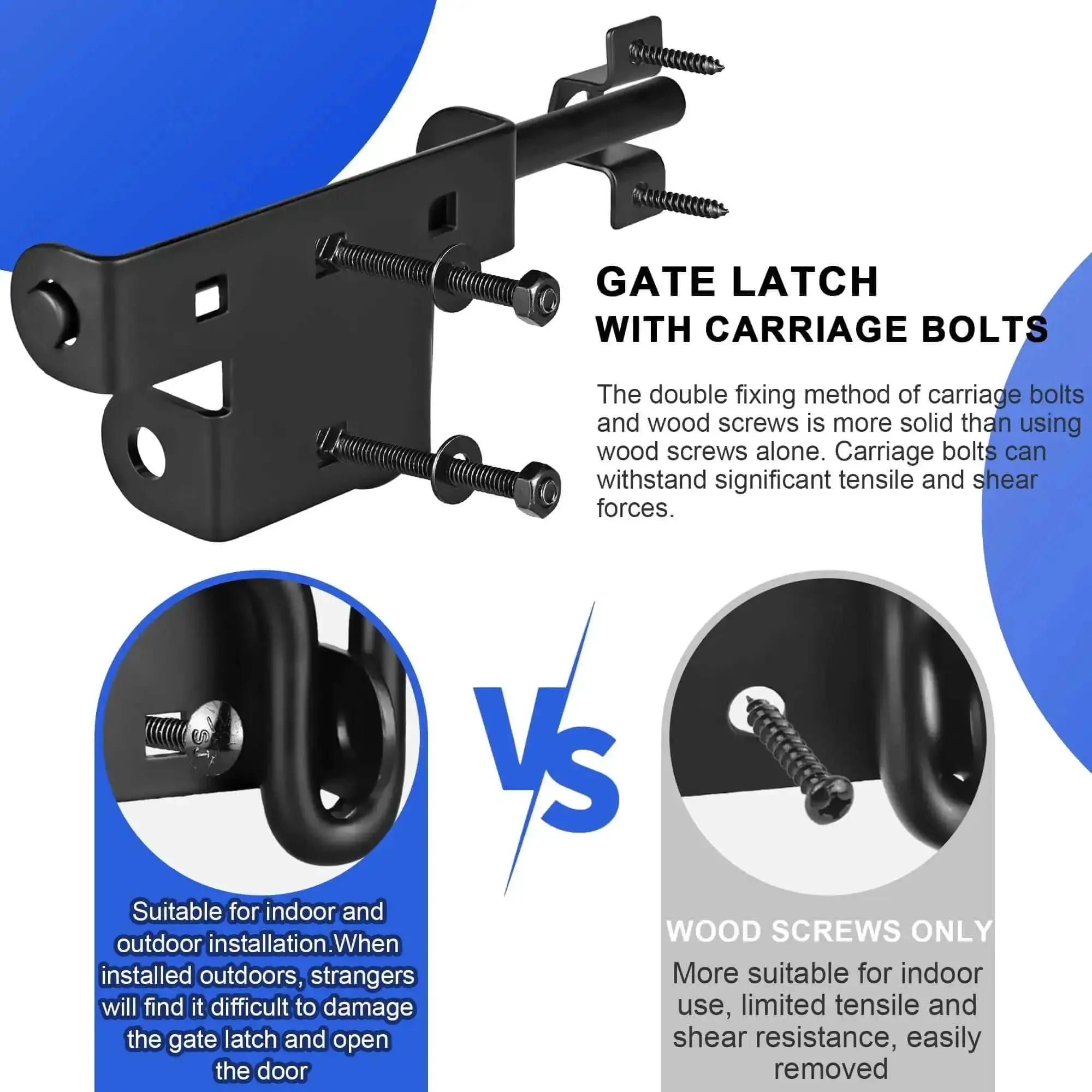 Heavy Duty Slide Bolt Gate Latch With Padlock Hole Built Tough Universal Security Lock For Wooden Fence Metal Gate Shed Door Yard Barn Vinyl Sliding Door Indoor Outdoor Waterproof Black - Image 7