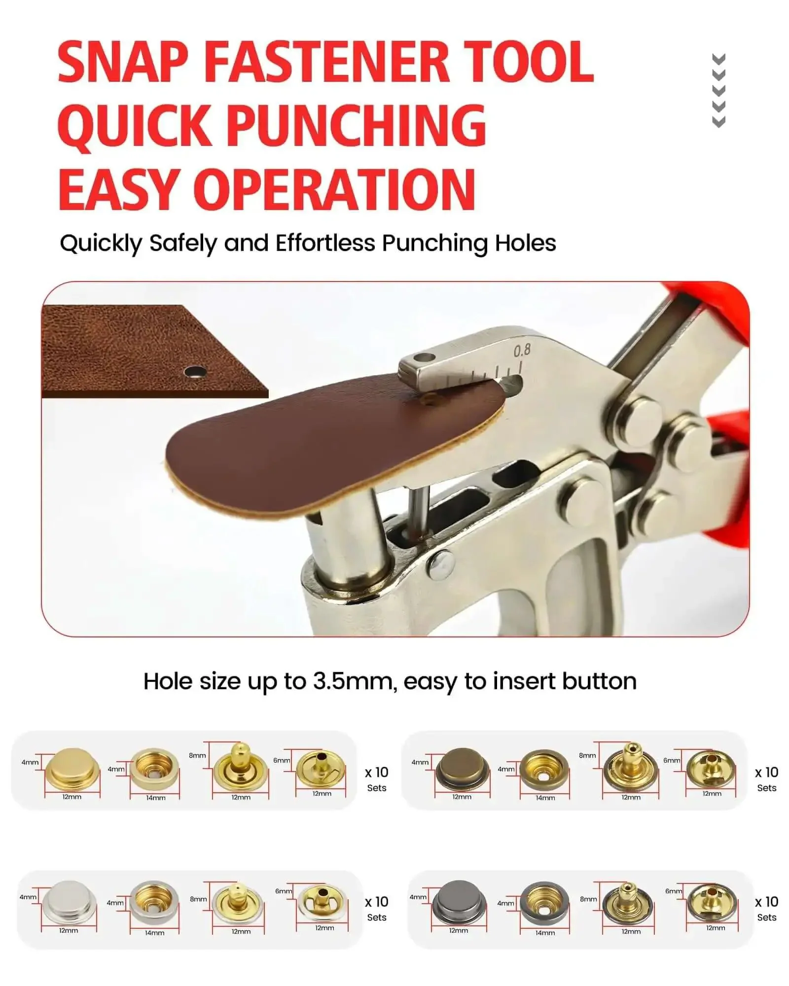 Heavy Duty Snap Fastener Tool Kit With Built In Hole Punch, 40 Sets Four Color Metal Snaps For Boat Cover Repair, Marine Grade Snap Setter Pliers For Canvas Fabric Leather, Includes Three Dies - Image 5