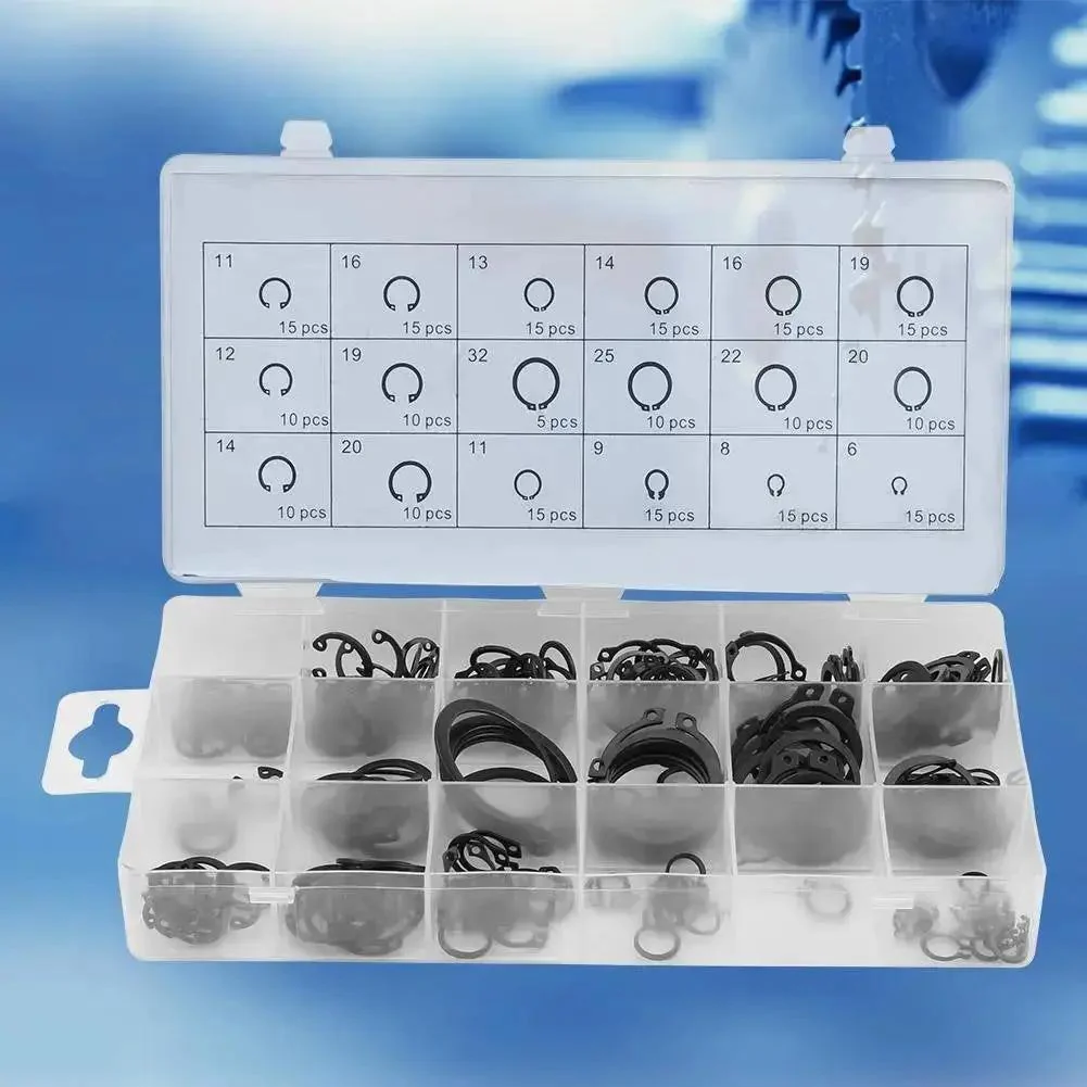 Heavy Duty Snap Ring Kit Circlips C Clips Set For Shafts And Bores, Internal And External Lock Rings, Industrial Fasteners, 225 Pieces, 18 Sizes From 6 To 32, Shop Quality Assortment - Image 3