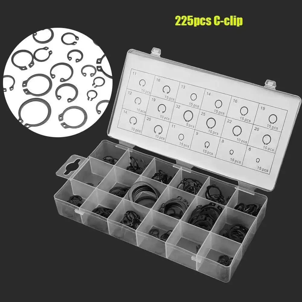 Heavy Duty Snap Ring Kit Circlips C Clips Set For Shafts And Bores, Internal And External Lock Rings, Industrial Fasteners, 225 Pieces, 18 Sizes From 6 To 32, Shop Quality Assortment - Image 4