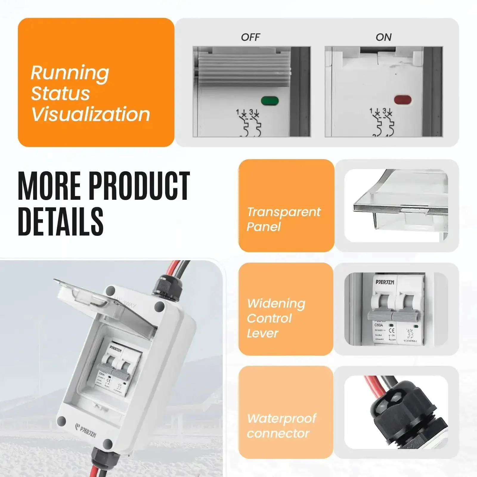 Heavy Duty Solar Panel Disconnect Switch For 1000V DC And AC 60A Outdoor PV Disconnect IP65 Rated Mini Circuit Breaker Easy Quick Install More Space Design Perfect For Solar Arrays And Battery Systems - Image 7