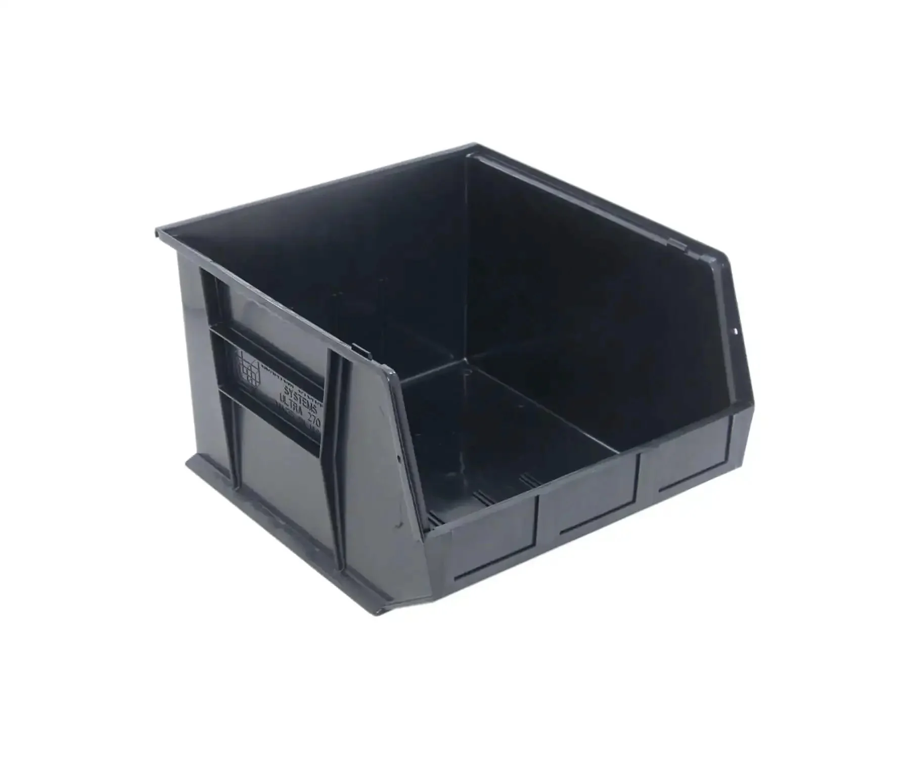 Heavy Duty Stackable And Hang Part Organizer Bins Set Black 3 Pack 18 Inch Long By 16.5 Inch Wide By 11 Inch High Eco Friendly Recycled Plastic Storage For Garage And Workshop