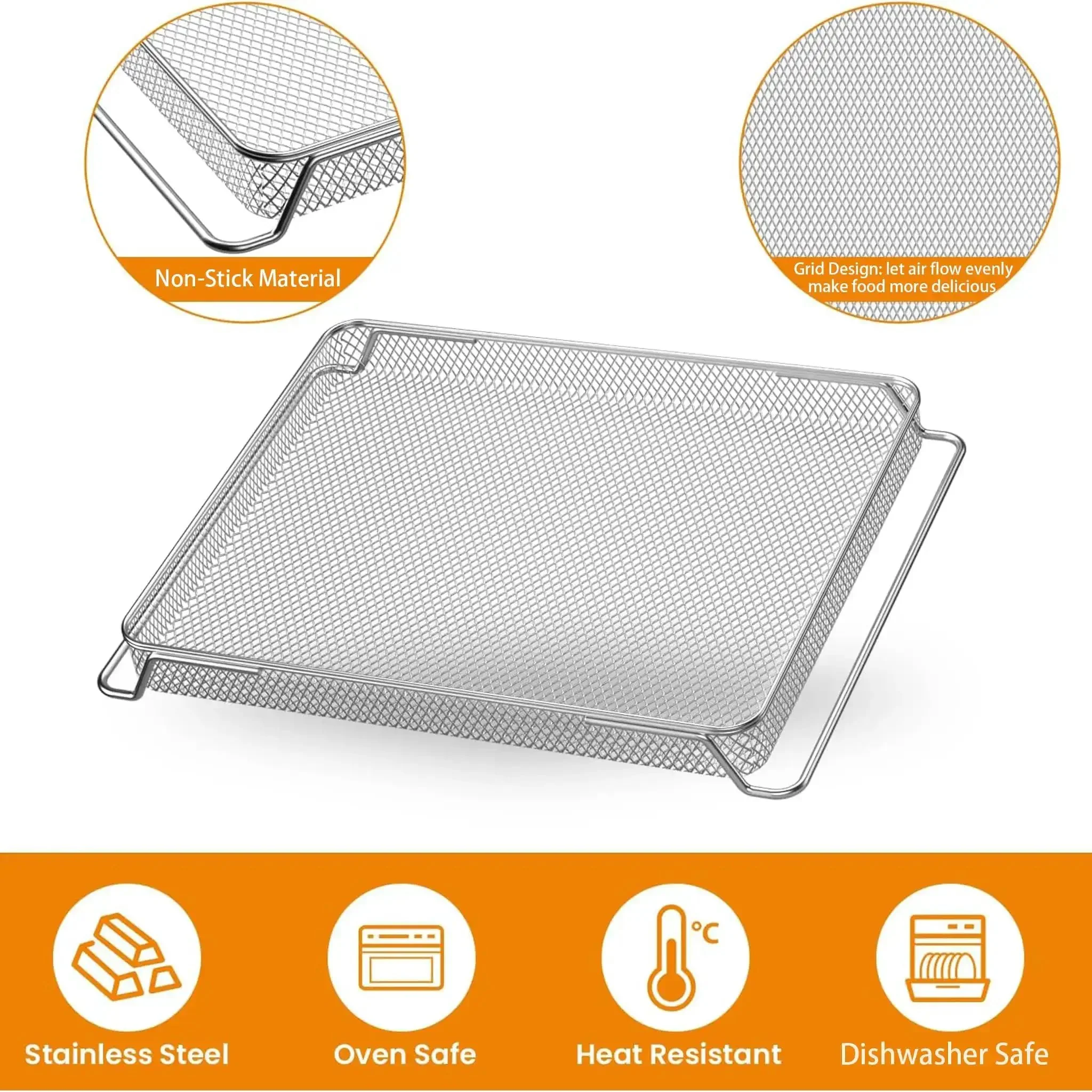 Heavy Duty Stainless Steel Air Fryer Basket Replacement Trays Compatible With Foodi XL Oven DT201 DT251 14.4 Inch By 11.4 Inch By 1.1 Inch Dehydrator Mesh Wire Racks Dishwasher Safe Kitchen Accessory Must Have - Image 5