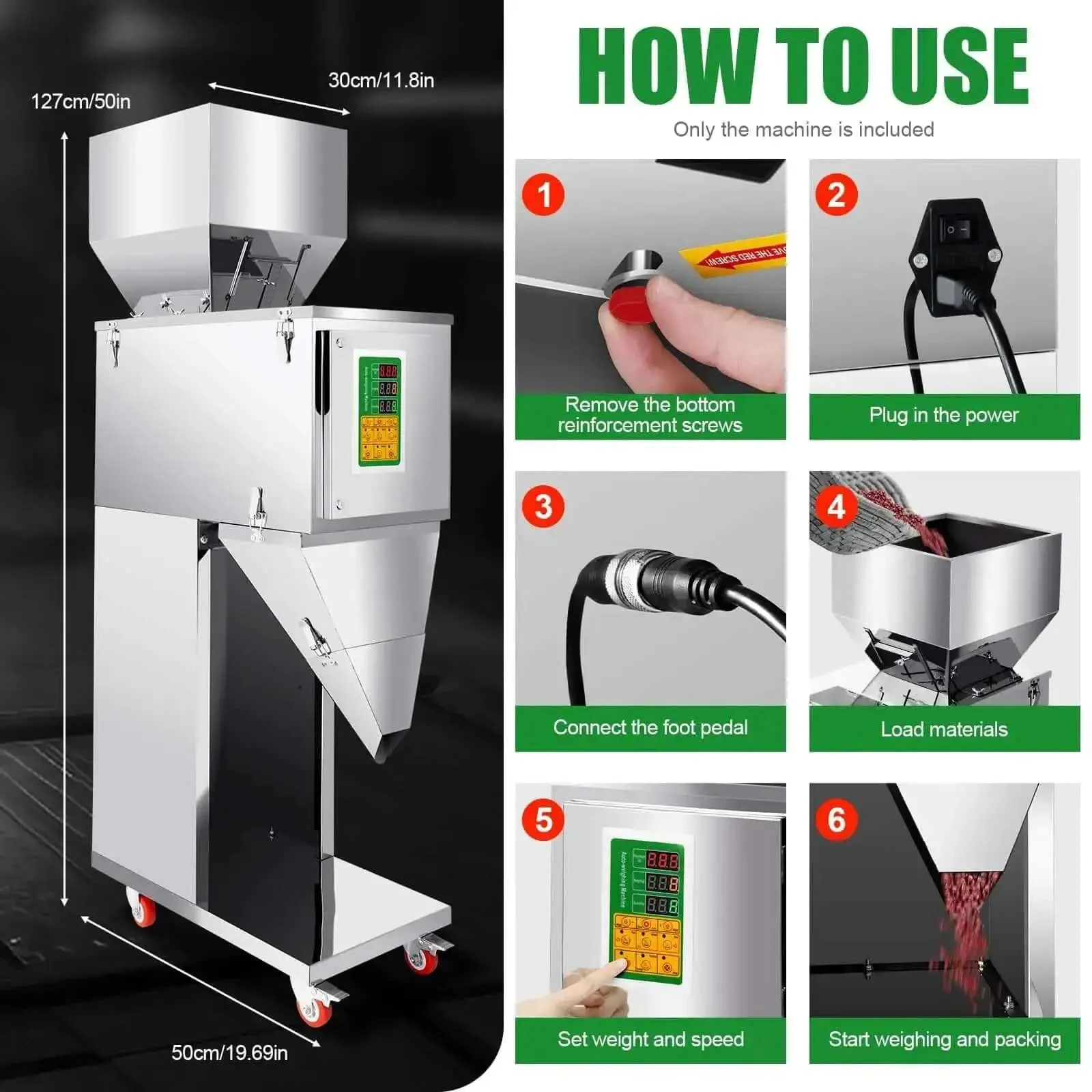 Heavy Duty Stainless Steel Automatic Filling Machine For Tea Seeds Coffee Beans Grains And More Dual Vibration Particle Weighing Filler Adjustable 10 To 999 Gram Range Bag And Bottle Filler 110V 200W - Image 7