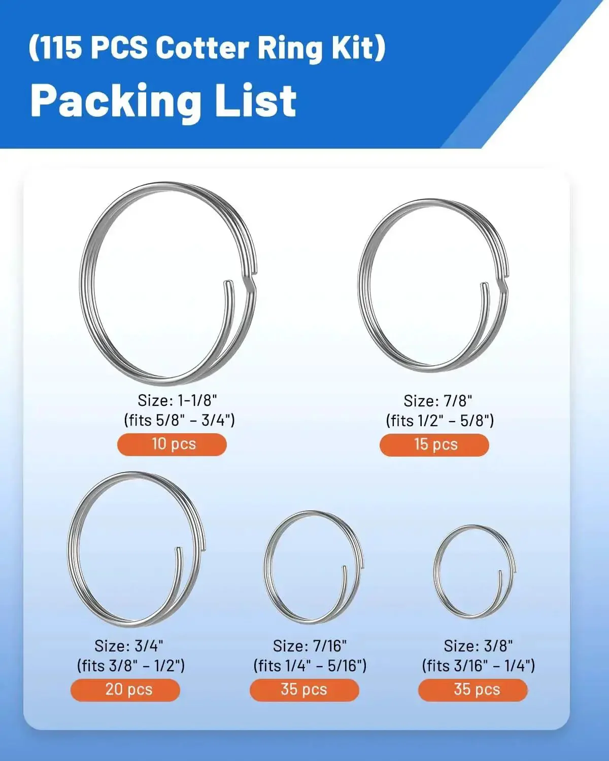 Heavy Duty Stainless Steel Cotter Rings With Dual Coil Design, 115 Pack, Five Size Split Rings For Clevis Pins, Extra Strength And Rust Resistance For Marine, Trailer, And Outdoor Use, Built To Last In Harsh Conditions - Image 5