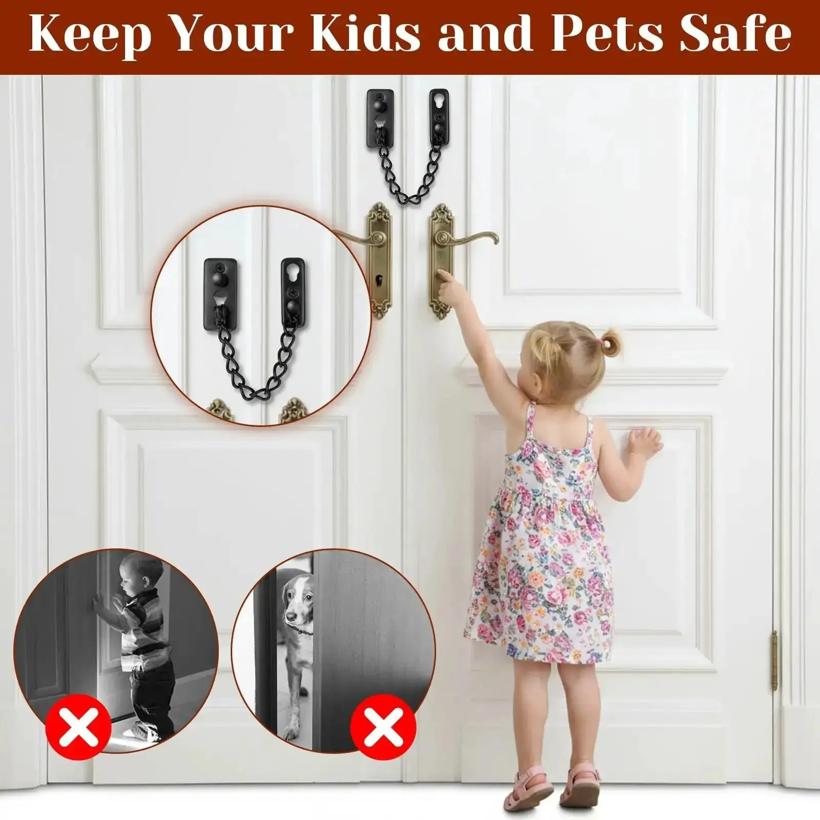 Heavy Duty Stainless Steel Door Chain Lock With Spring Loaded Push Button Latch And Thickened Chain Black Finish For Interior Front Doors Barn Gates Fence And Garage Use Includes 4 Screws - Image 3
