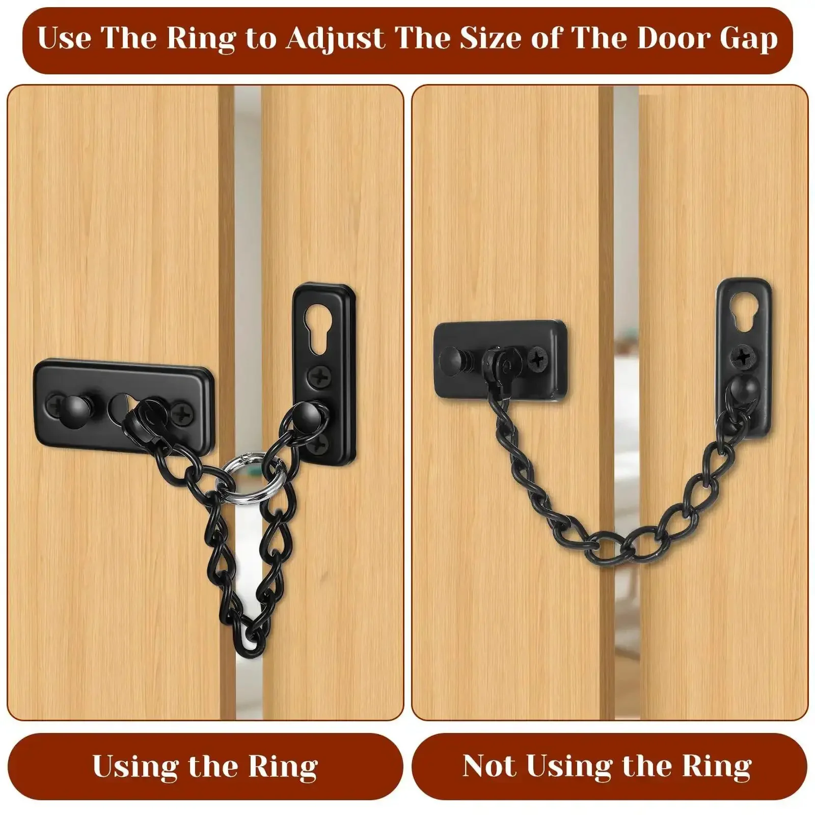 Heavy Duty Stainless Steel Door Chain Lock With Spring Loaded Push Button Latch And Thickened Chain Black Finish For Interior Front Doors Barn Gates Fence And Garage Use Includes 4 Screws - Image 4