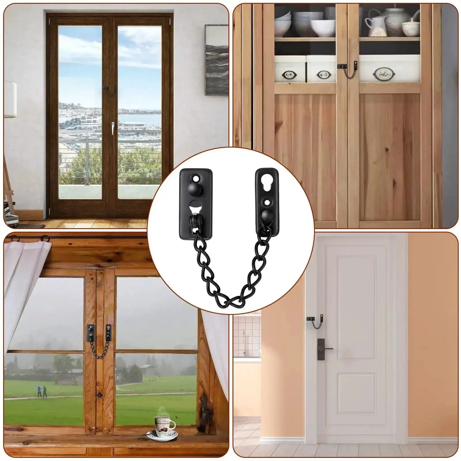 Heavy Duty Stainless Steel Door Chain Lock With Spring Loaded Push Button Latch And Thickened Chain Black Finish For Interior Front Doors Barn Gates Fence And Garage Use Includes 4 Screws - Image 5