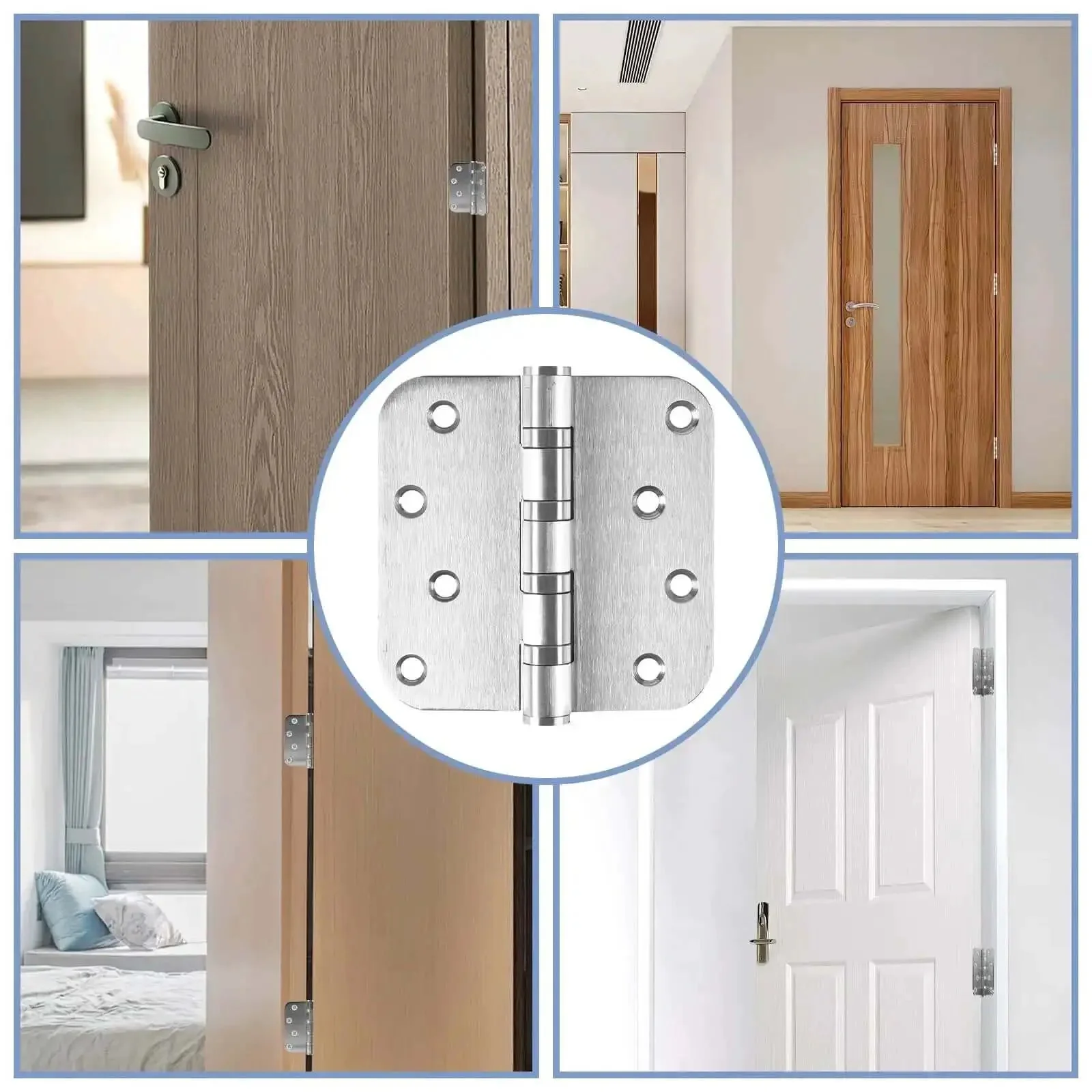 Heavy Duty Stainless Steel Door Hinges Set 6 Pack, 4 By 4 Inch Brushed Nickel Ball Bearing Hinges With Non-Removable Pin, Built To Last, Rust-Resistant For Residential And Heavy-Duty Doors, 5 Eighths Radius Corners - Image 2