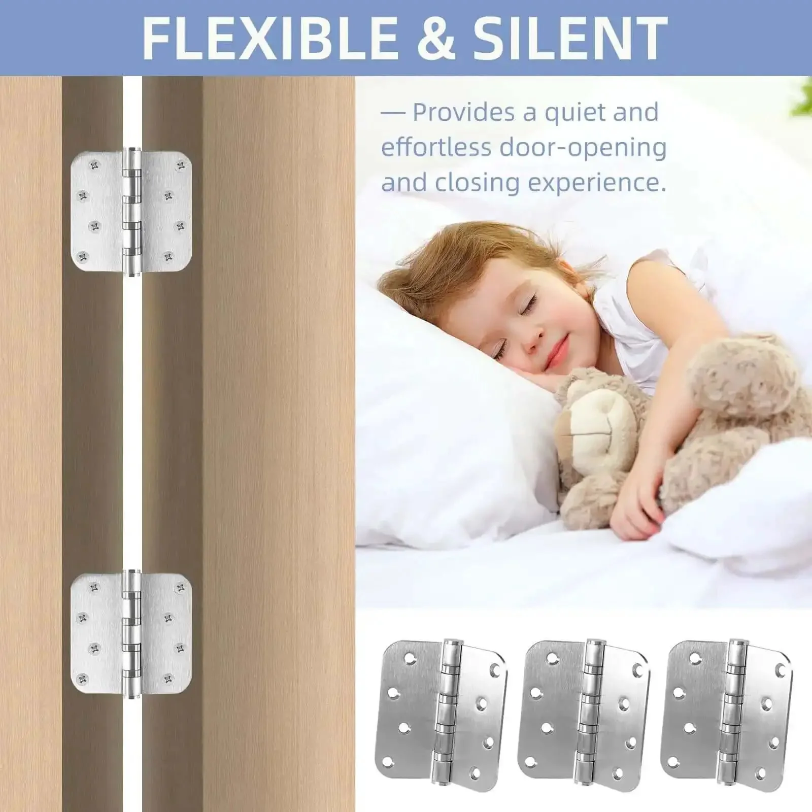 Heavy Duty Stainless Steel Door Hinges Set 6 Pack, 4 By 4 Inch Brushed Nickel Ball Bearing Hinges With Non-Removable Pin, Built To Last, Rust-Resistant For Residential And Heavy-Duty Doors, 5 Eighths Radius Corners - Image 7