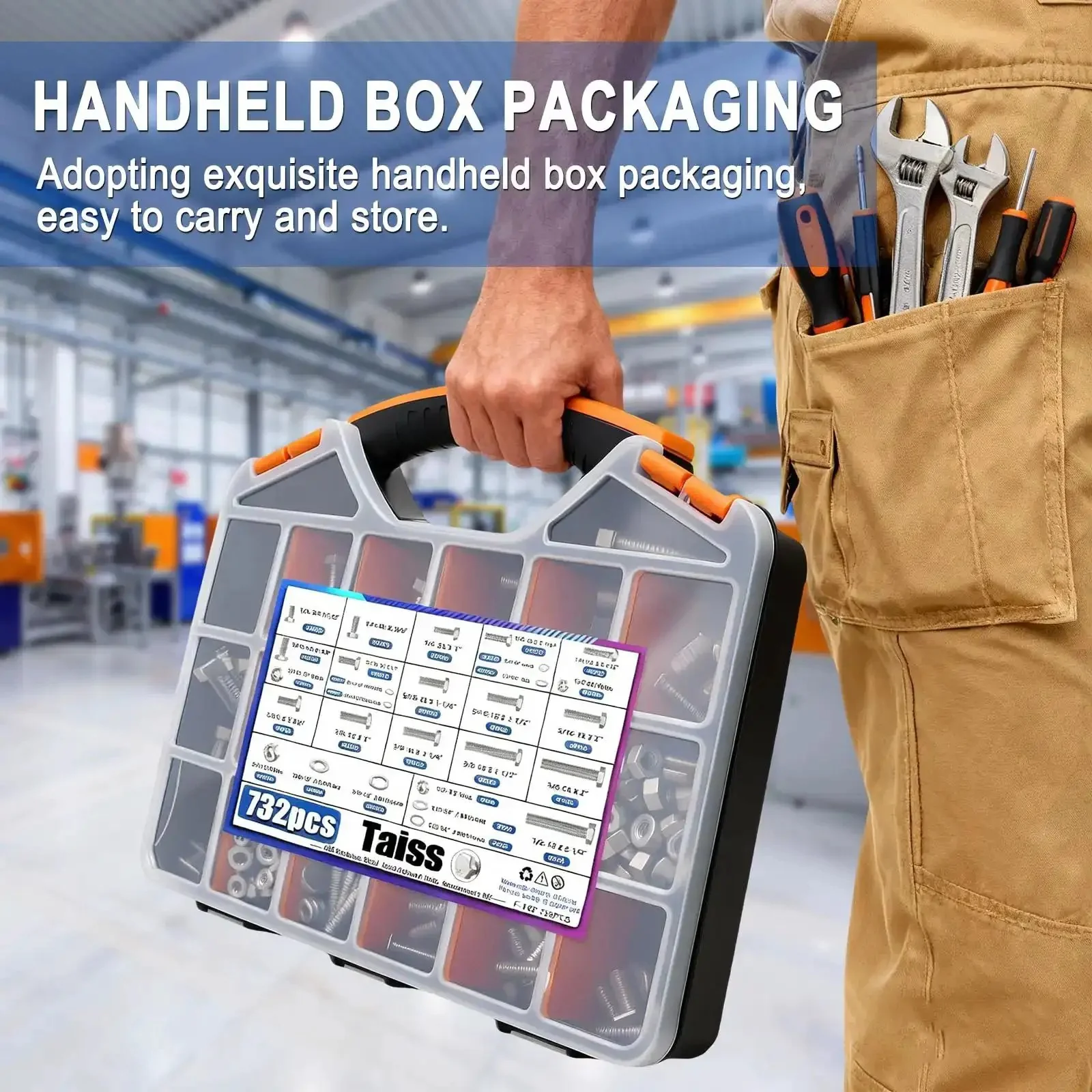Heavy Duty Stainless Steel Hex Bolts And Nuts Kit In A Handy Portable Box, 16 Sizes From 1/4-20 To 1/2-13, 304 Stainless Hardware, Includes Nuts Bolts And Washers, 732 Pcs Assortment For DIY Projects And Home Repairs - Image 4