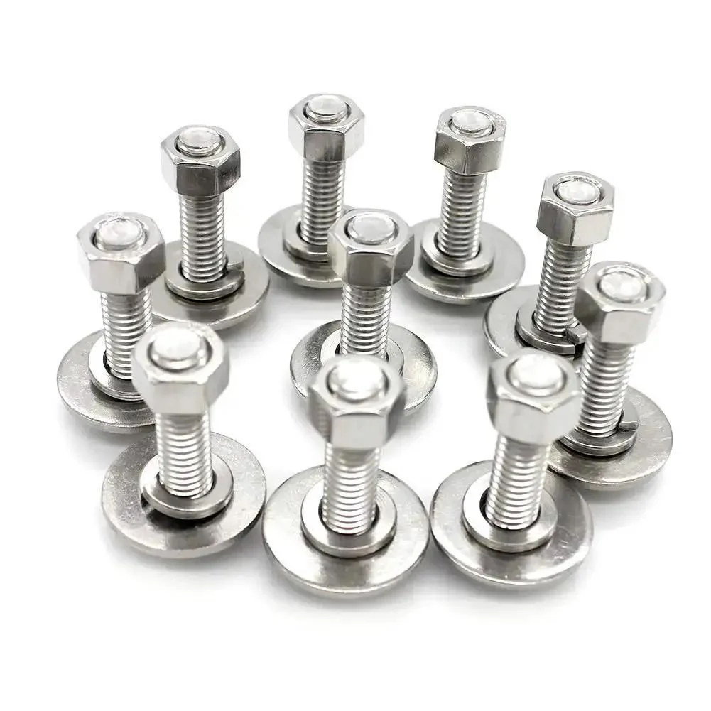 Heavy Duty Stainless Steel Hex Head Screws Bolts Set 1/4-20 X 1-1/2 Fully Threaded With Nuts Flat And Lock Washers 18-8 304 Stainless Includes 10 Sets