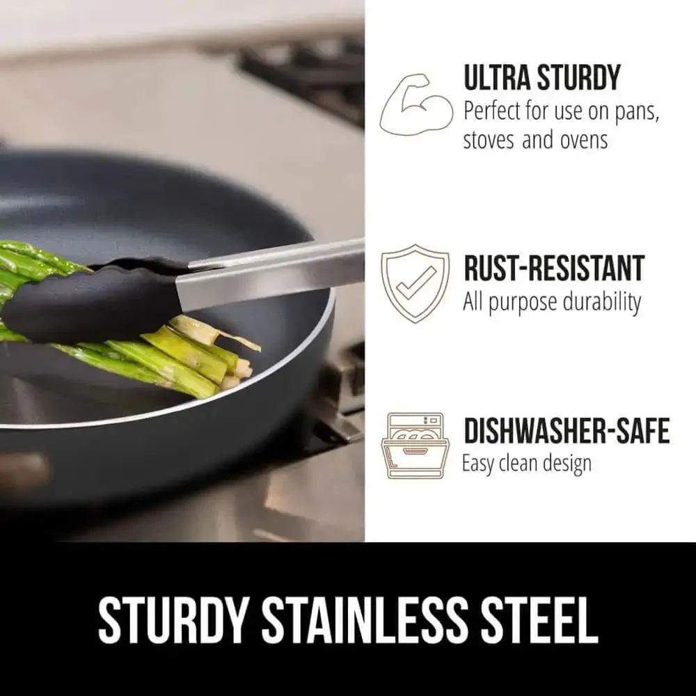 Heavy Duty Stainless Steel Kitchen Tongs Set Of 2 With Heat Resistant Silicone Tips, Non Scratch Gripping Tongs For Cooking, Grabbing, Tossing Salads, BBQ, Air Fryer, 7 Inch And 9 Inch, Lockable, Black - Image 6