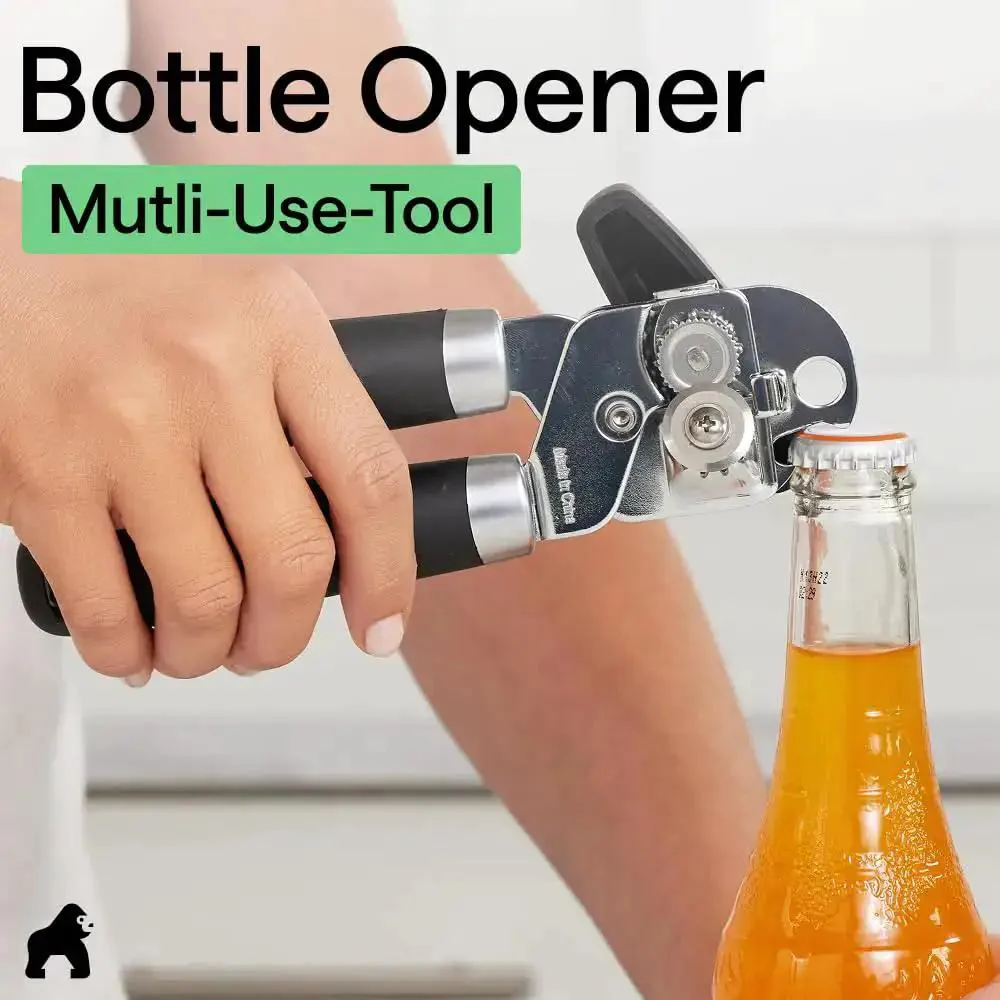 Heavy Duty Stainless Steel Smooth Edge Manual Can Opener And Bottle Opener With Oversized Handheld Turn Knob Soft Comfortable Handle Multifunction Kitchen Tool Us Designed Black - Image 4