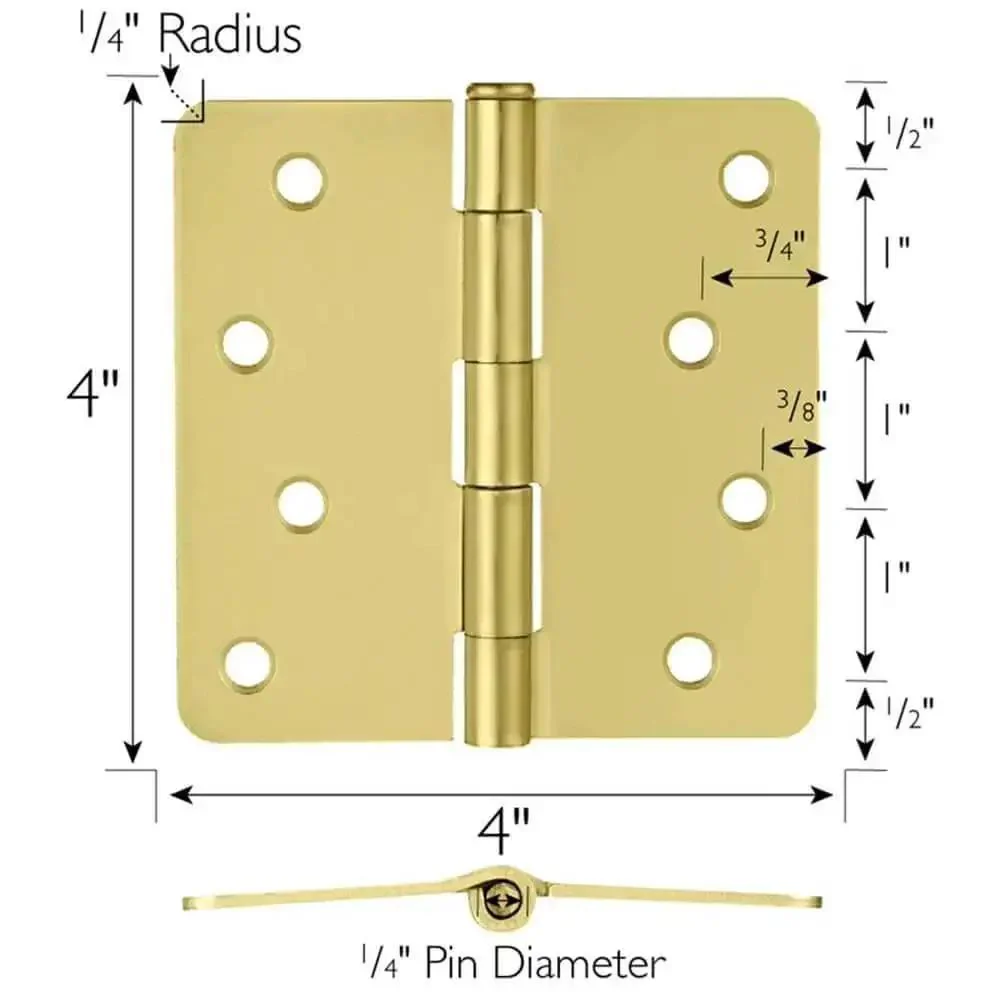Heavy Duty Steel Door Hinges Satin Brass Finish 4 Inch Radius One Quarter Inch Set Of 10 With Mounting Screws And Removable Pin For Easy Install Interior Doors - Image 2