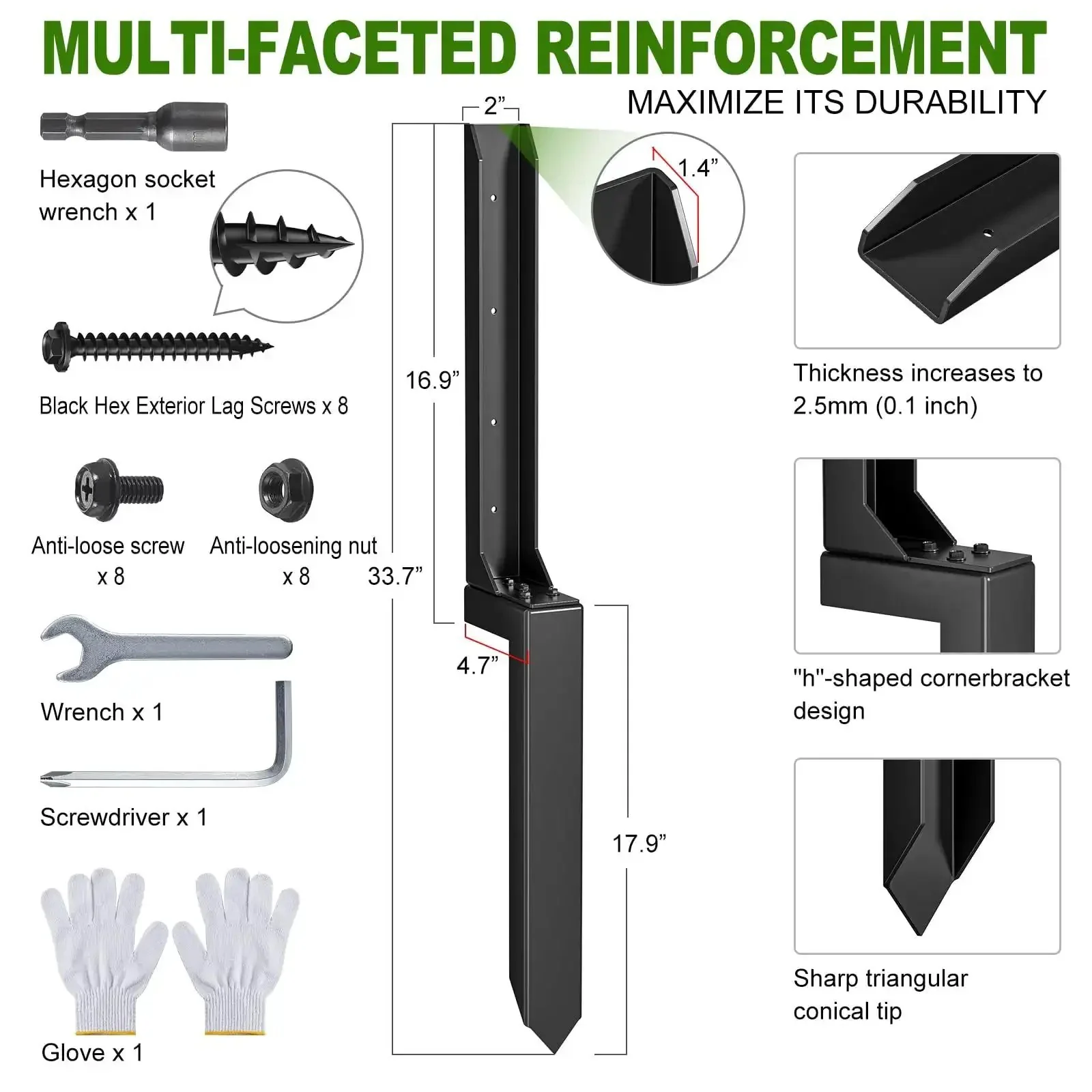 Heavy Duty Steel Fence Post Repair Kit Ground Spike Anchor For Fixing Leaning Or Broken Wood Posts Two Piece 33.62 Inch Pile Kit With Bolts No Holes Needed For Strong Fence Support - Image 7