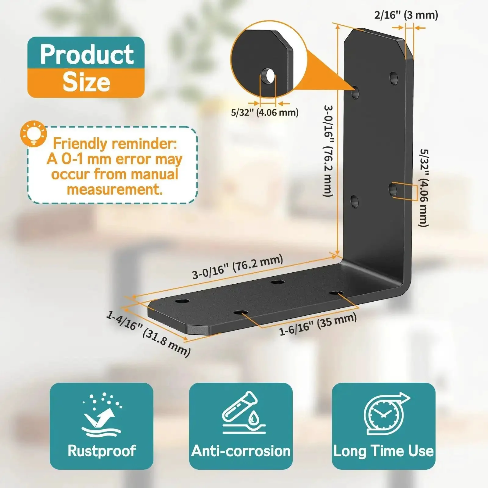 Heavy Duty Steel L Bracket 3x3x1.2 Right Angle Corner Brace For Wood Shelves Desks Fences And Furniture Repair Black 4 Pack Built To Last Rust Resistant And Supports Up To 150 Lbs - Image 8