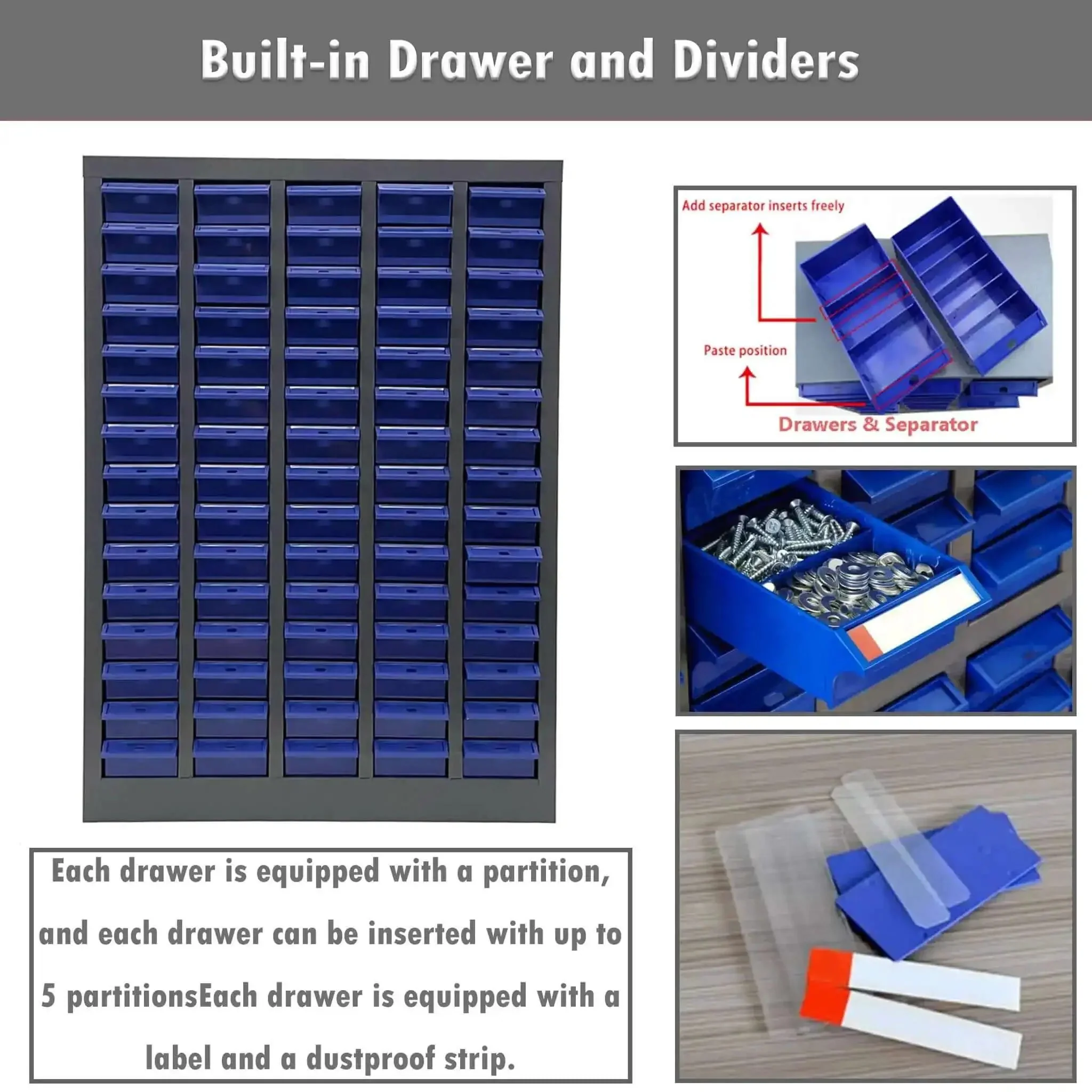 Heavy Duty Steel Parts Organizer With 75 Drawers And Customizable Dividers For Bolts And Nuts The Workhorse Of Your Workshop Industrial Tool Storage Cabinet For Workshop Factory And Office Anti Drop ABS And PS Drawers For Secure Busy Workflows - Image 3