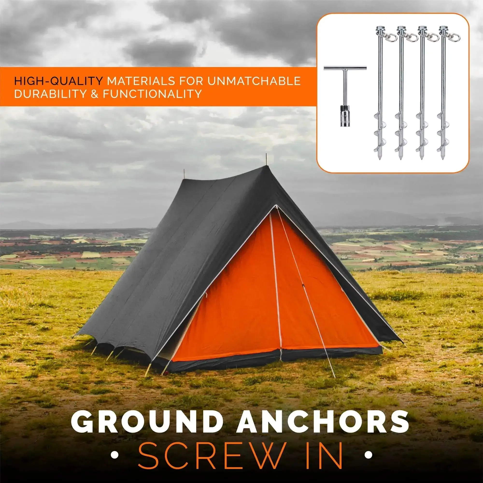 Heavy Duty Steel Screw Ground Anchors Set Of 4, 12 Inch Silver Metal Stakes For Tents, Trampolines, And Swing Sets, Built Strong With High Wind Resistance, Easy Install With Included T Handle Wrench Or Drill - Image 2