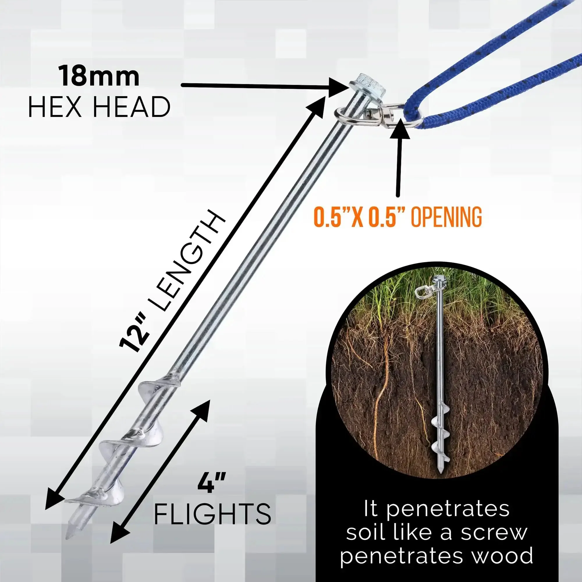 Heavy Duty Steel Screw Ground Anchors Set Of 4, 12 Inch Silver Metal Stakes For Tents, Trampolines, And Swing Sets, Built Strong With High Wind Resistance, Easy Install With Included T Handle Wrench Or Drill - Image 4