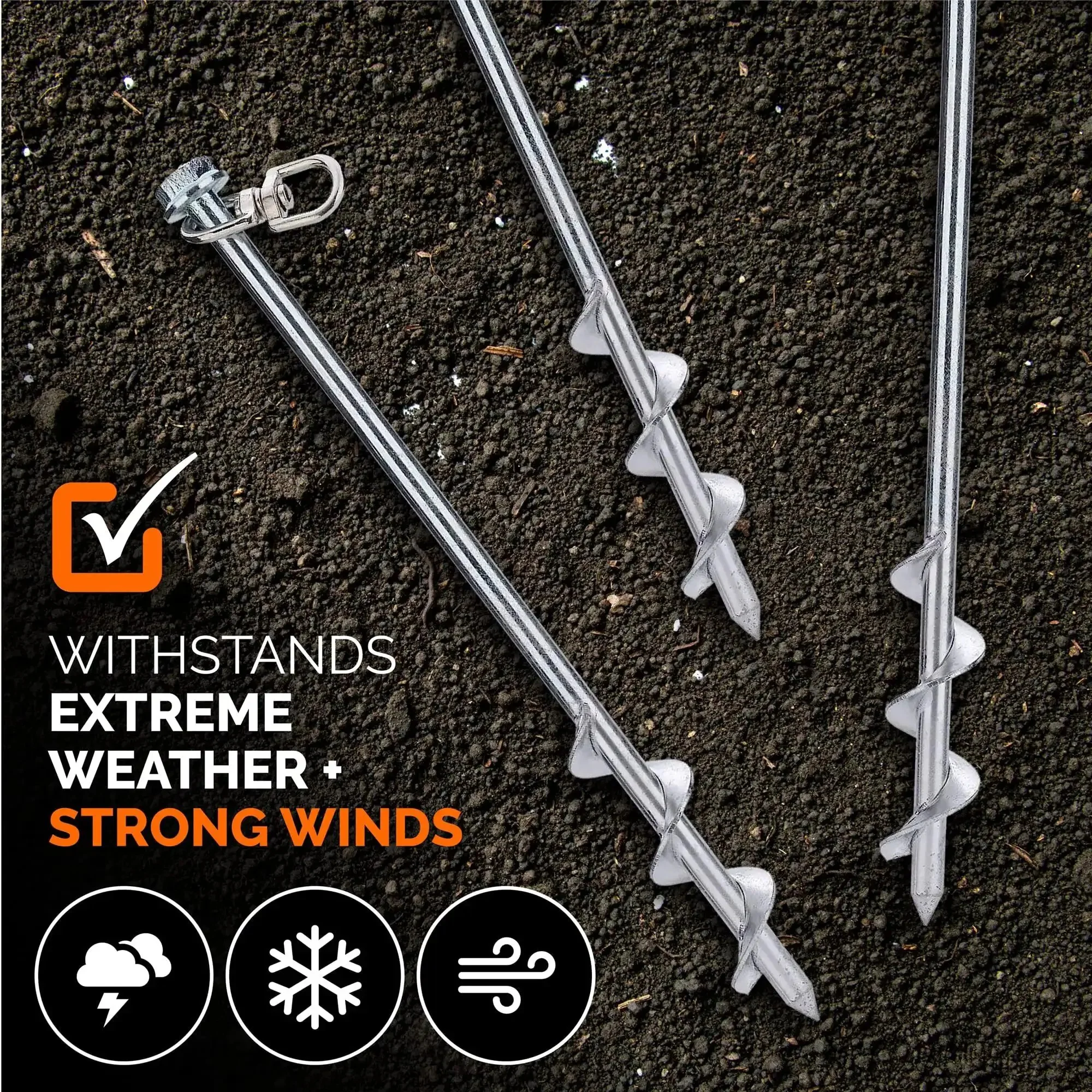 Heavy Duty Steel Screw Ground Anchors Set Of 4, 12 Inch Silver Metal Stakes For Tents, Trampolines, And Swing Sets, Built Strong With High Wind Resistance, Easy Install With Included T Handle Wrench Or Drill - Image 6