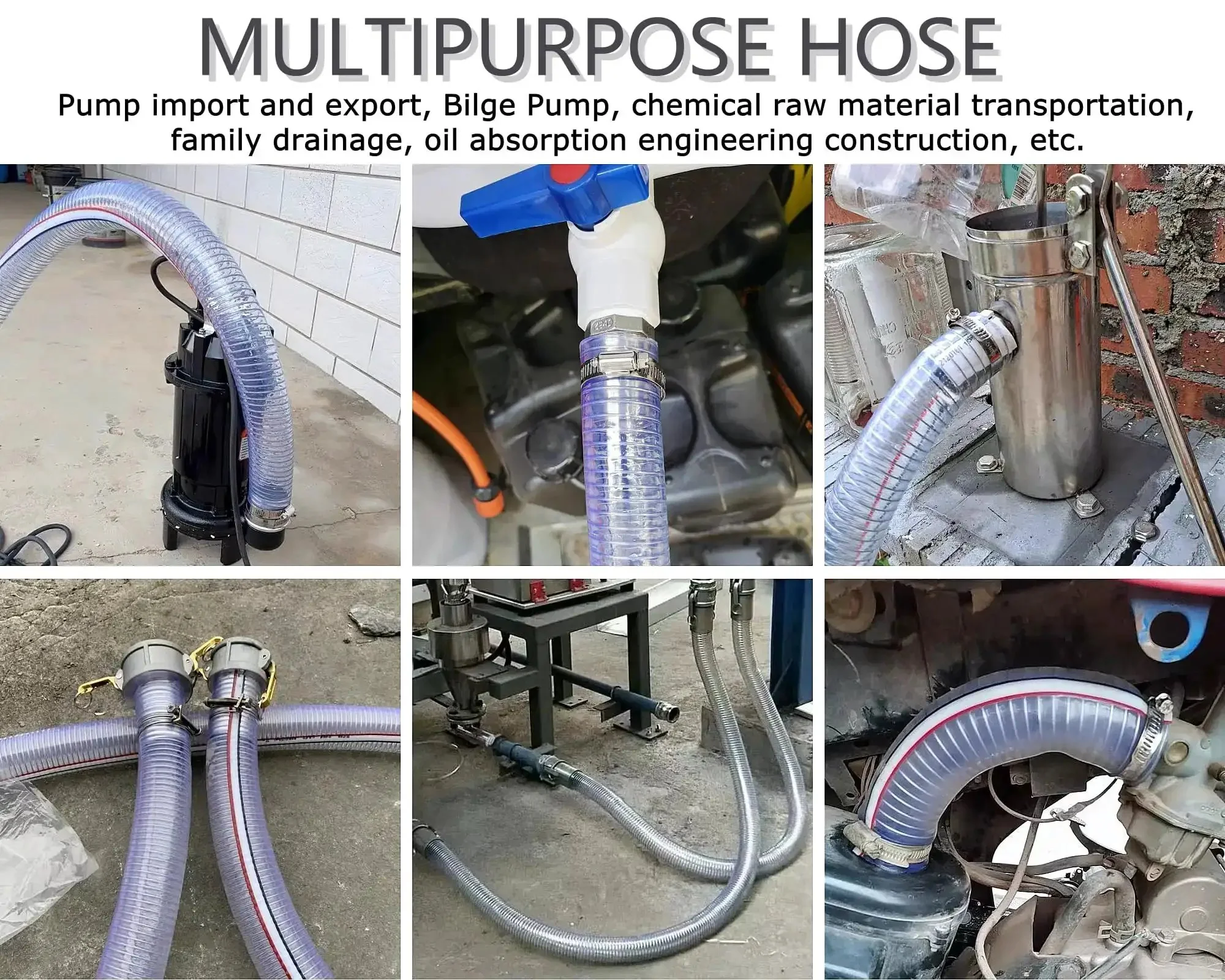 Heavy Duty Steel Wire Reinforced Vacuum Suction Hose One Inch ID By One And A Half Inch OD Flexible UV Resistant Vinyl Tube High Pressure Bilge Pump Hose Ten Feet Chemical Resistant - Image 2