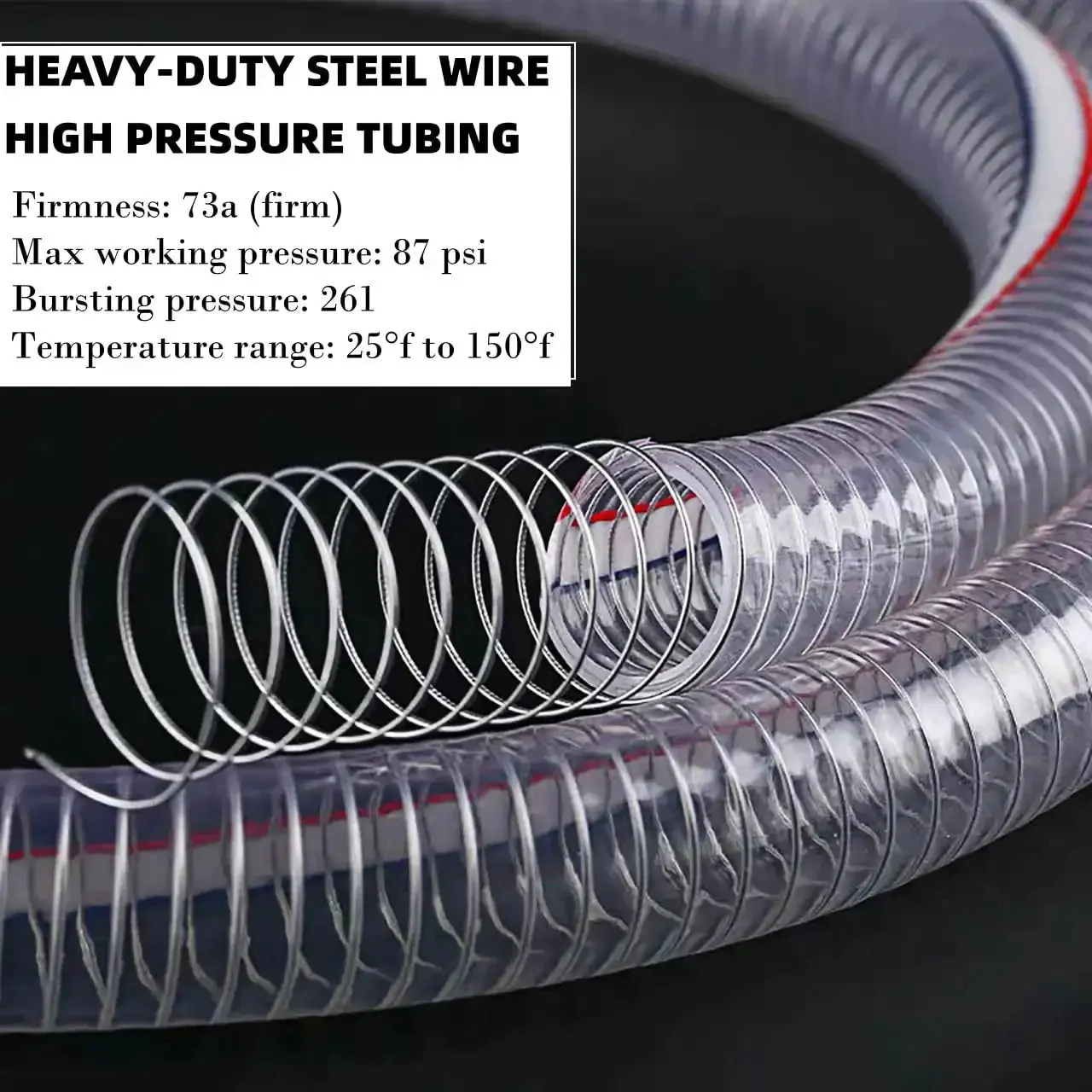 Heavy Duty Steel Wire Reinforced Vacuum Suction Hose One Inch ID By One And A Half Inch OD Flexible UV Resistant Vinyl Tube High Pressure Bilge Pump Hose Ten Feet Chemical Resistant - Image 5