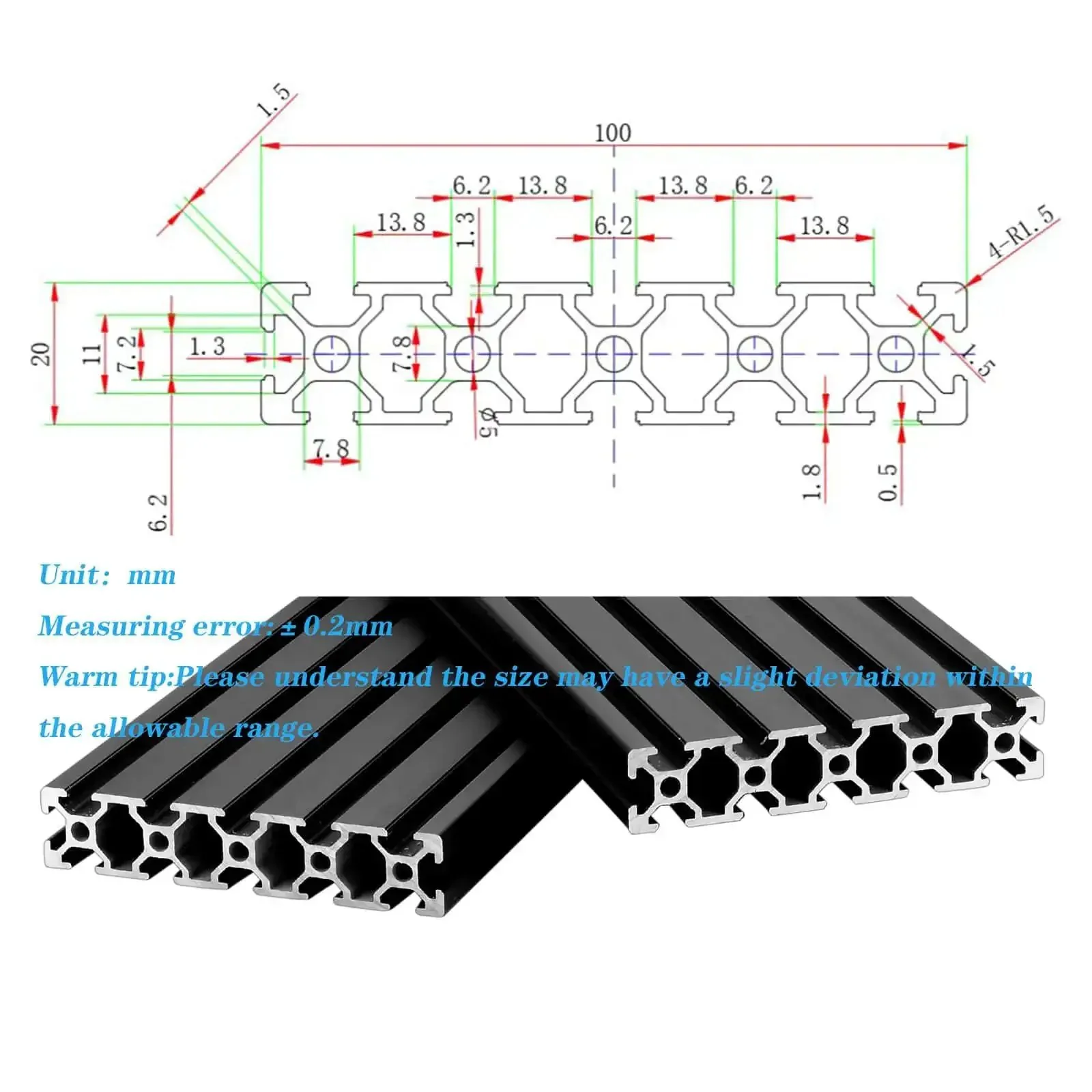Heavy Duty T Slot Aluminum Extrusion 20 Series For DIY 3D Printer Parts And CNC Projects Black Anodized 1000mm Two Piece Pack European Standard Profile For Automation Equipment Laser Stands Benches And Furniture - Image 6