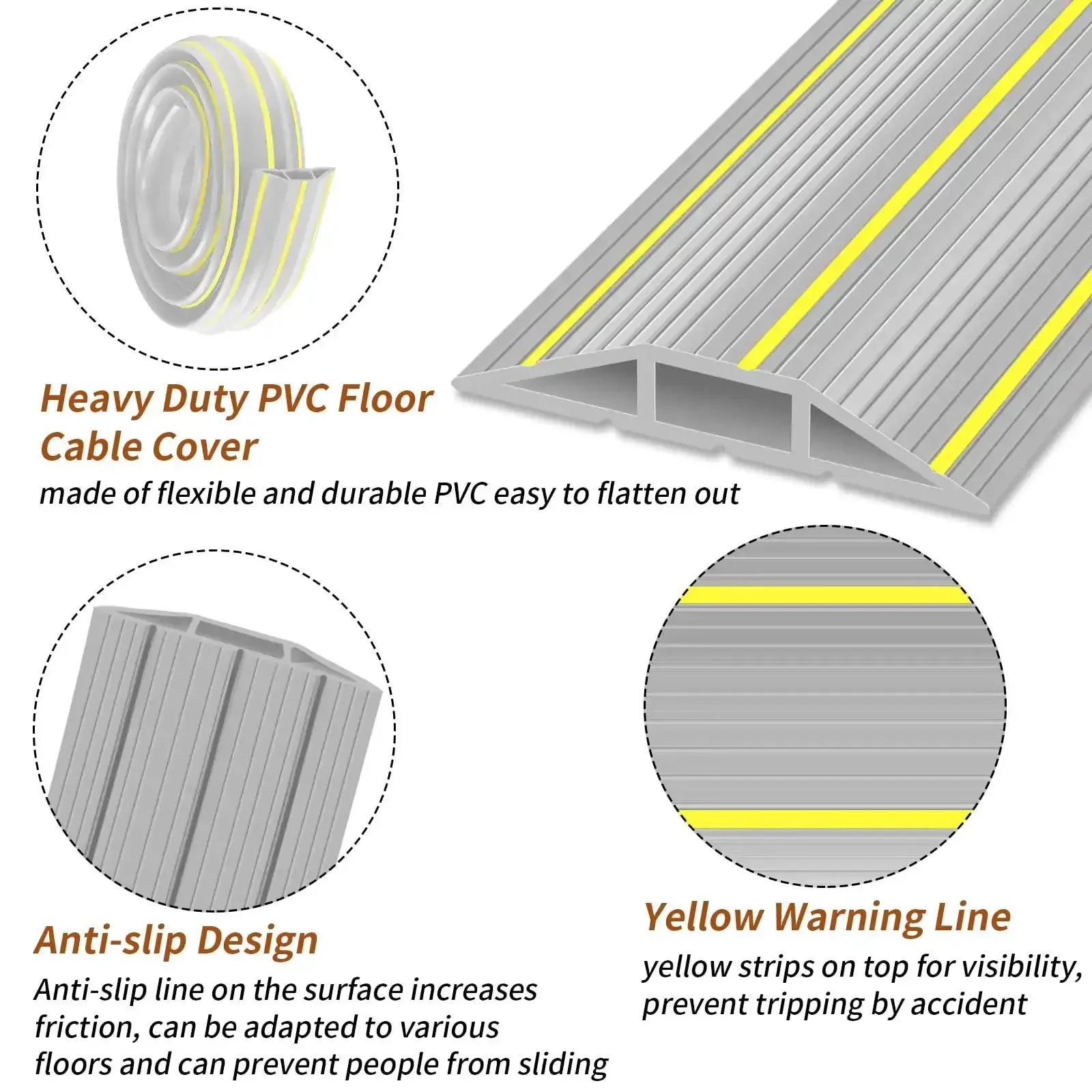 Heavy Duty Ten Foot Floor Cord Cover With 3 Channel PVC Cable Protector For Wires Indoor Outdoor Cord Hider To Keep Cables Tidy And Trip Free In Home Office Gym Garage Workshop Durable Grey - Image 5