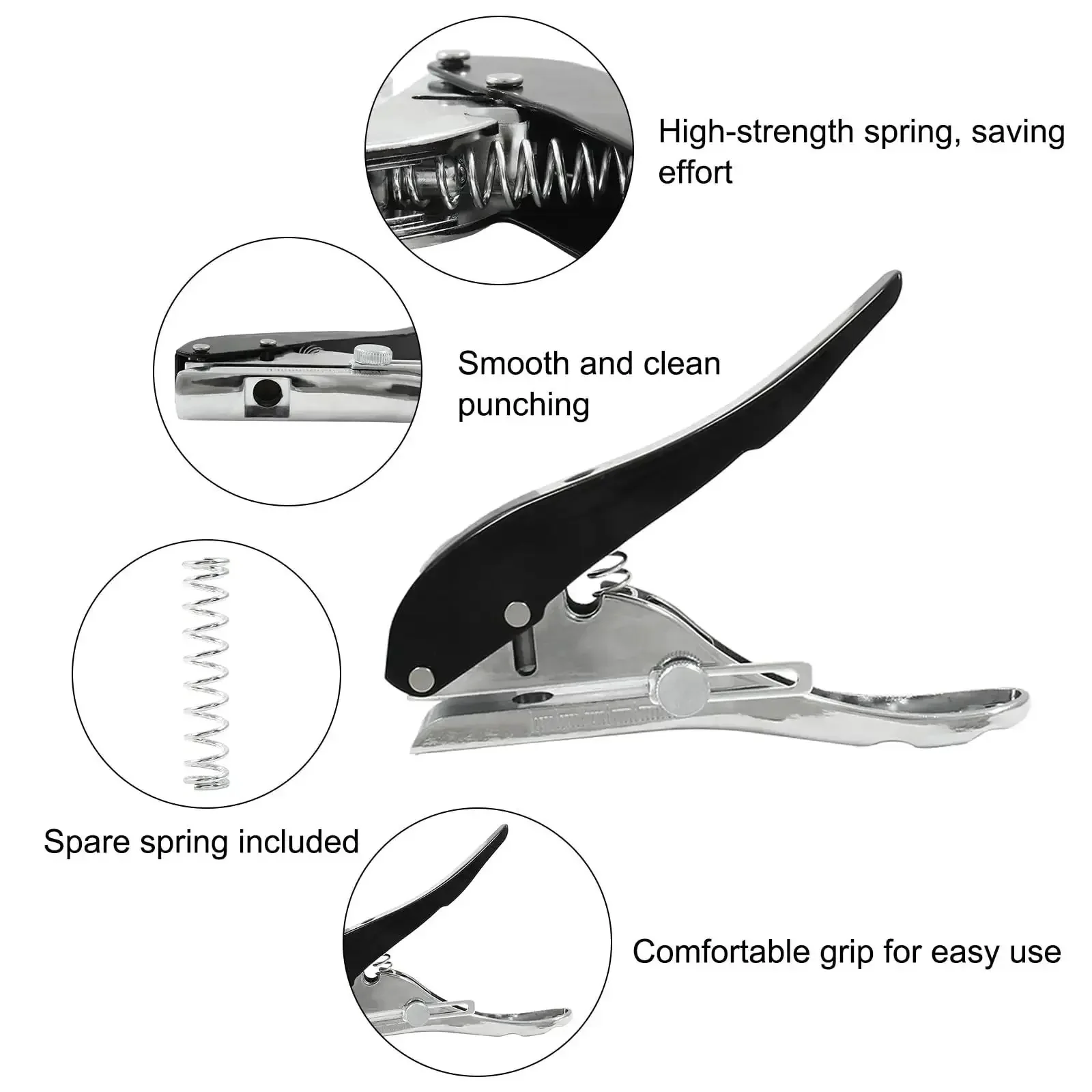 Heavy Duty Three Eighths Inch Hole Punch For IDs And PVC Cards Portable Single Hole Puncher Cardboard And Plastic Card Punch Tool With Adjustable Stopper Durable Zinc Alloy Chrome Plated Construction - Image 3