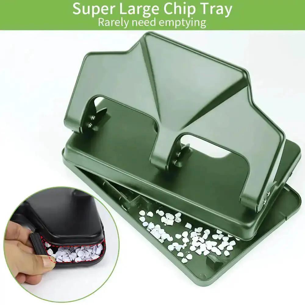 Heavy Duty Three Hole Punch For Binder With Large Chip Tray, 40 Sheet Capacity, Fifty Percent Less Effort Lever, Nine Thirty Second Inch Holes Diameter, Metal Paper Puncher For Home Office School, Durable Steel Office Accessory - Image 2