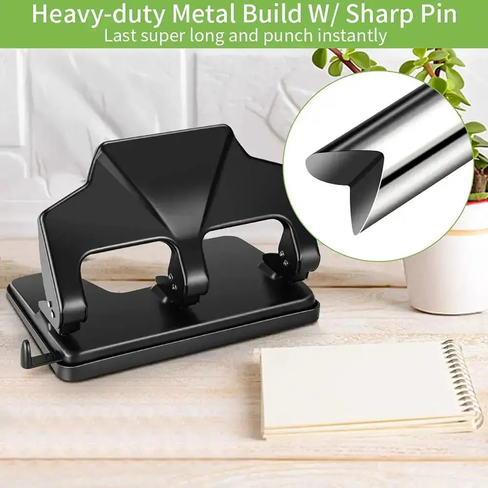 Heavy Duty Three Hole Punch For Binders, 40 Sheet Capacity, Nine Thirty Second Inch Holes, Half The Effort Lever, Large Chip Tray, Metal Paper Punch For Home Office School - Image 4