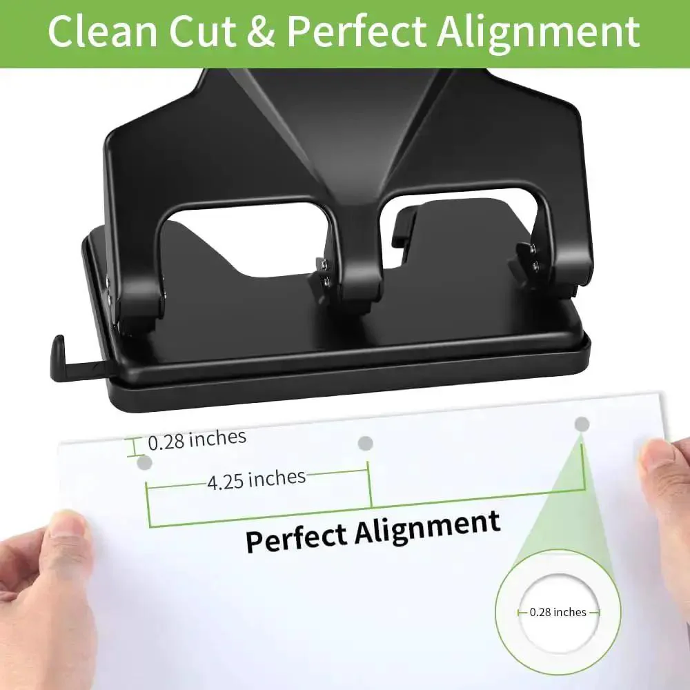 Heavy Duty Three Hole Punch For Binders, 40 Sheet Capacity, Nine Thirty Second Inch Holes, Half The Effort Lever, Large Chip Tray, Metal Paper Punch For Home Office School - Image 5