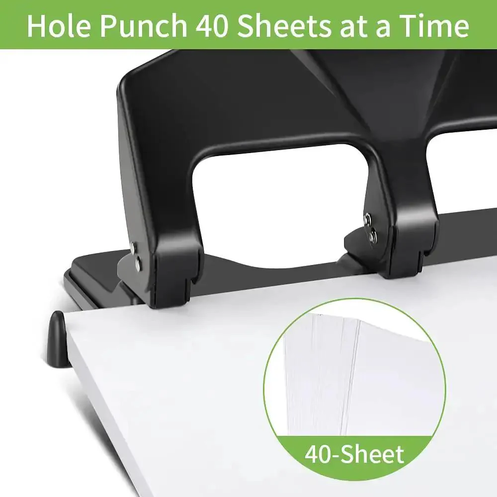 Heavy Duty Three Hole Punch For Binders, 40 Sheet Capacity, Nine Thirty Second Inch Holes, Half The Effort Lever, Large Chip Tray, Metal Paper Punch For Home Office School - Image 7