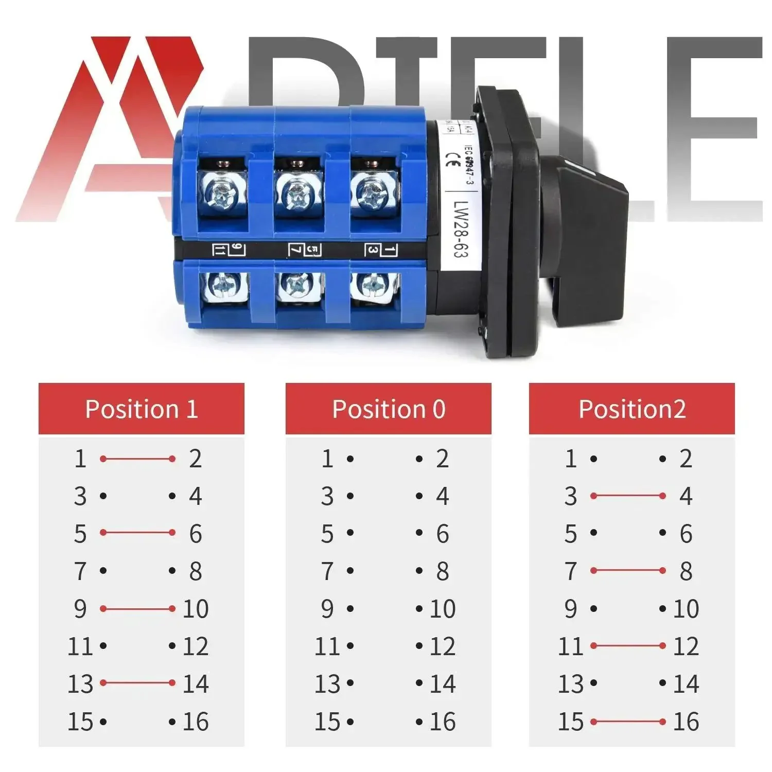 Heavy Duty Three Position Changeover Selector Switch 440V Universal Rotary Cam Switch For Industrial Use 20A Eight Terminal LW28 Panel Mount Three Phase Process Control - Image 5