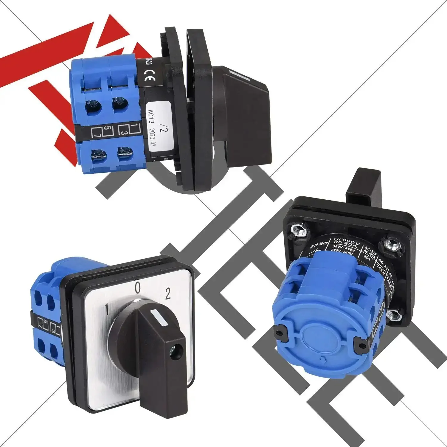 Heavy Duty Three Position Changeover Selector Switch 440V Universal Rotary Cam Switch For Industrial Use 20A Eight Terminal LW28 Panel Mount Three Phase Process Control - Image 6