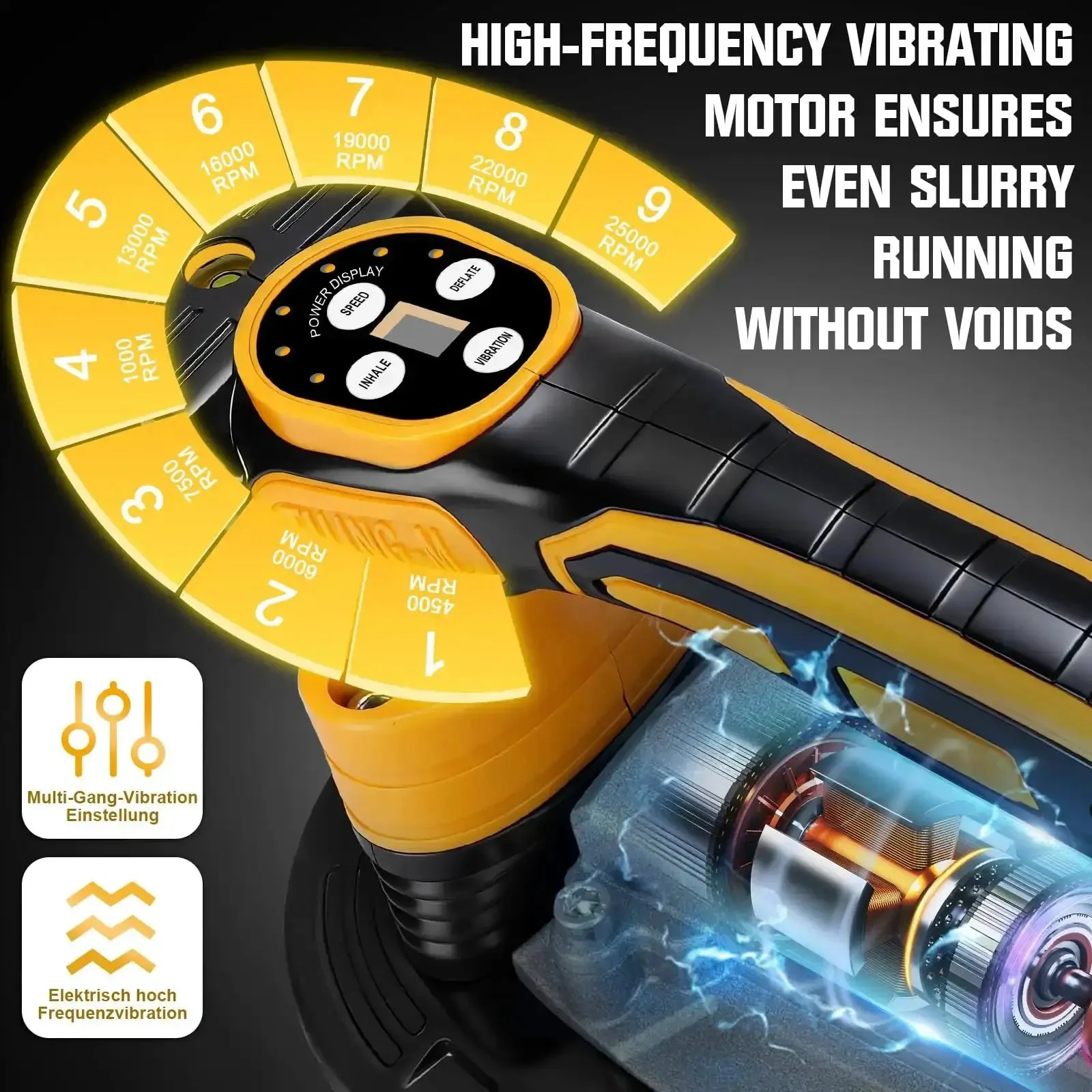 Heavy Duty Tile Vibration Tool With 9-Inch Suction Cup Delivers 551 Lbs Lift, Handheld Tiling Vibrator For Fast Laying And Leveling, 25000 RPM, 9 Speed Settings, Compatible With 20V Battery - Image 6