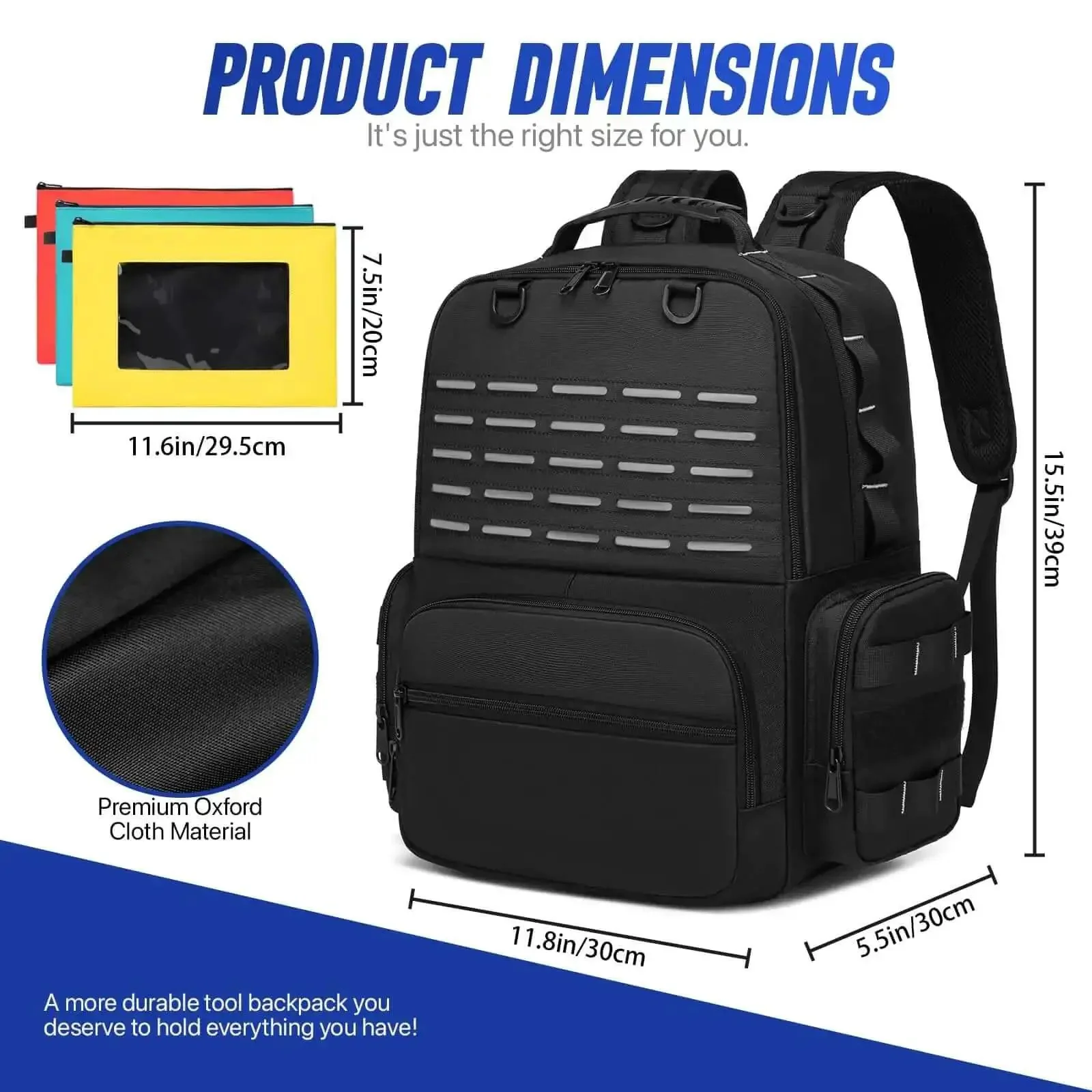 Heavy Duty Tool Backpack With Large Interior And Three Pouches For Electricians HVAC Techs Construction Pros And Handymen Pro Grade Tool Organizer Bag Worksite Ready - Image 3