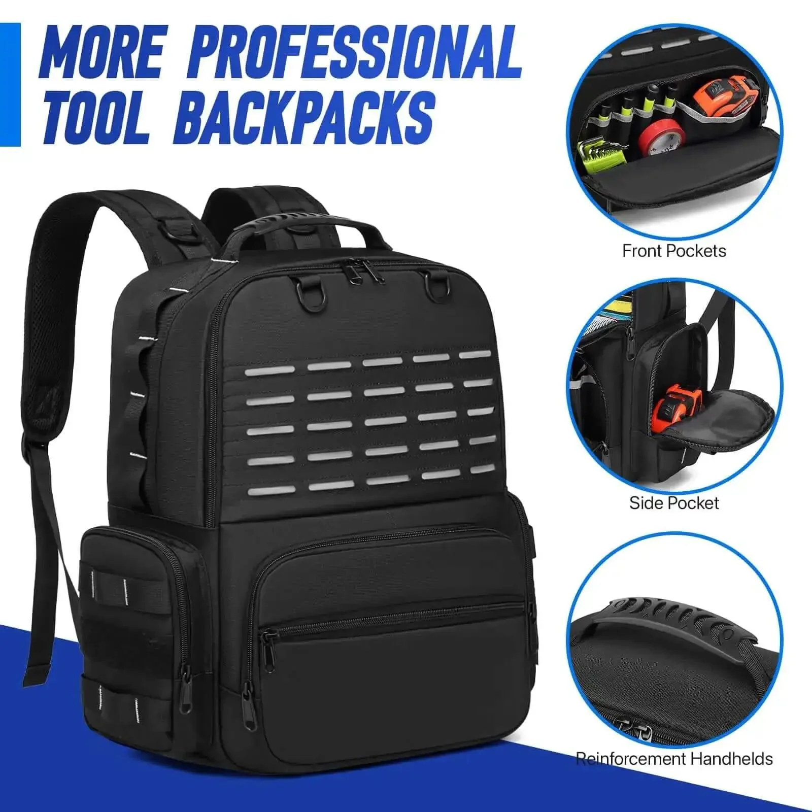 Heavy Duty Tool Backpack With Large Interior And Three Pouches For Electricians HVAC Techs Construction Pros And Handymen Pro Grade Tool Organizer Bag Worksite Ready - Image 4