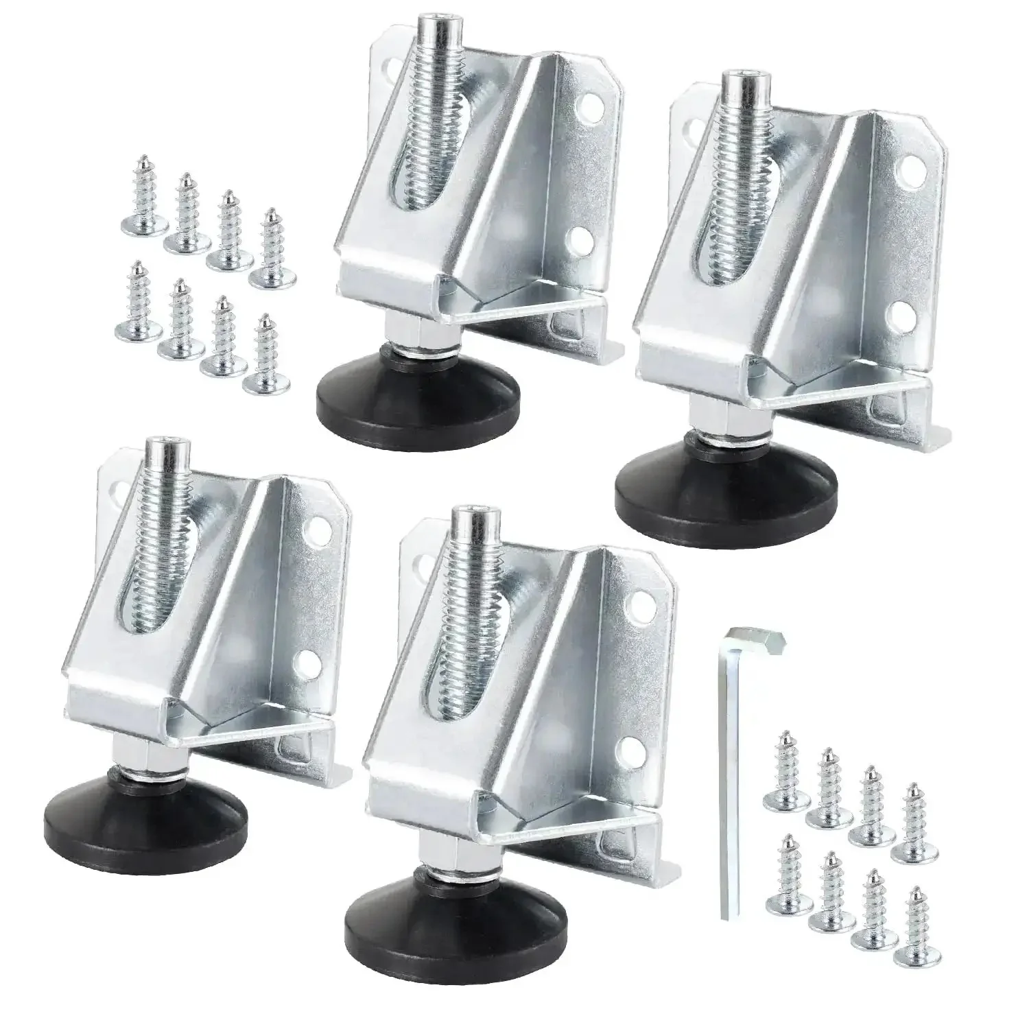 Heavy Duty Tough As Nails Adjustable Furniture Leg Levelers 4 Pack With Nylon Feet Screws And Lock Nuts For Workbenches Cabinets Tables And Shelving Supports Up To 600 Lb Per Set