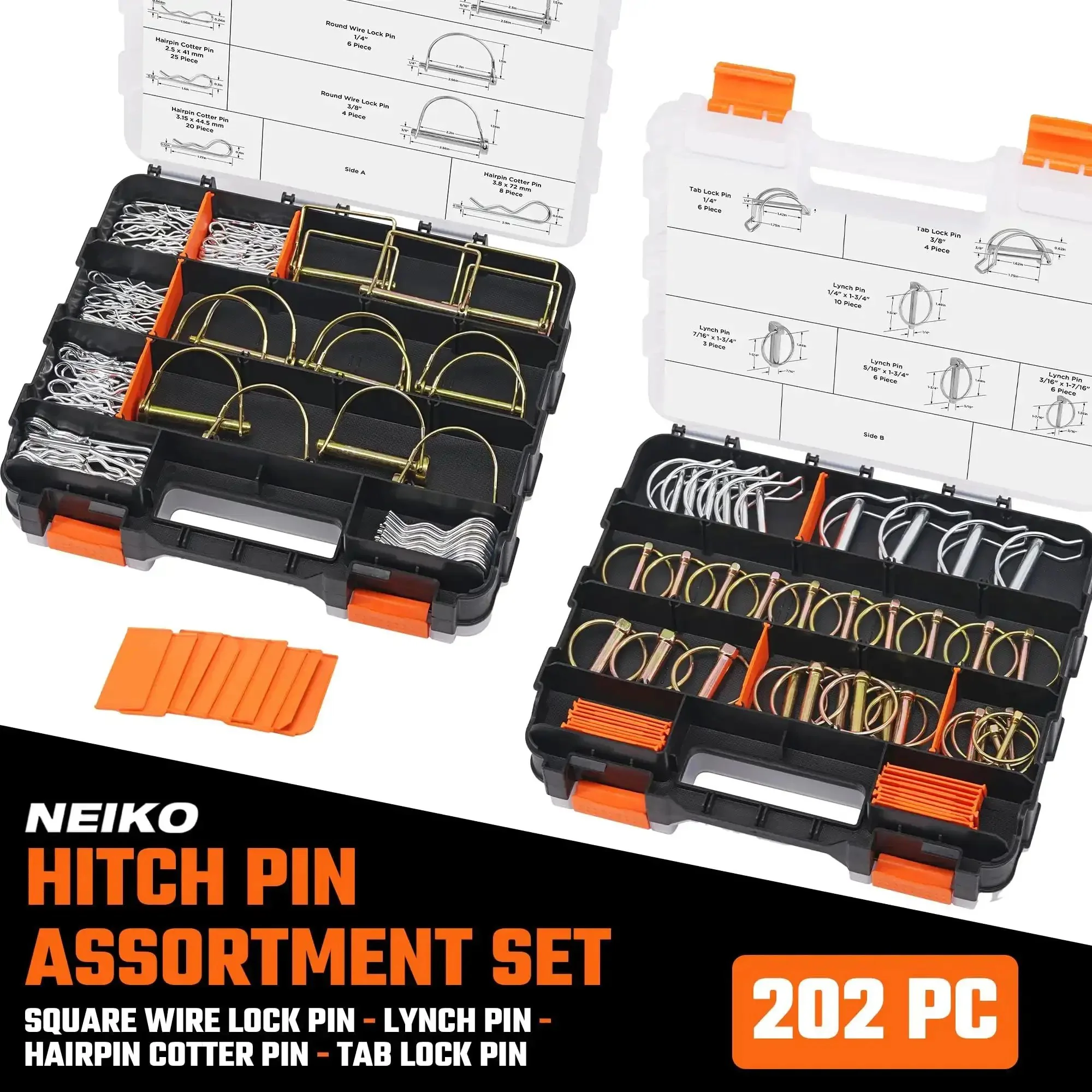 Heavy Duty Trailer Hitch Pin Clip Set, 202 Piece Zinc Plated Steel Universal Pins Kit With O Ring Locking Pins, Linch Pins, Hairpin Cotter Pins, PTO And Tractor Pins For Secure Farm, Trailer And Equipment Fastening - Image 6