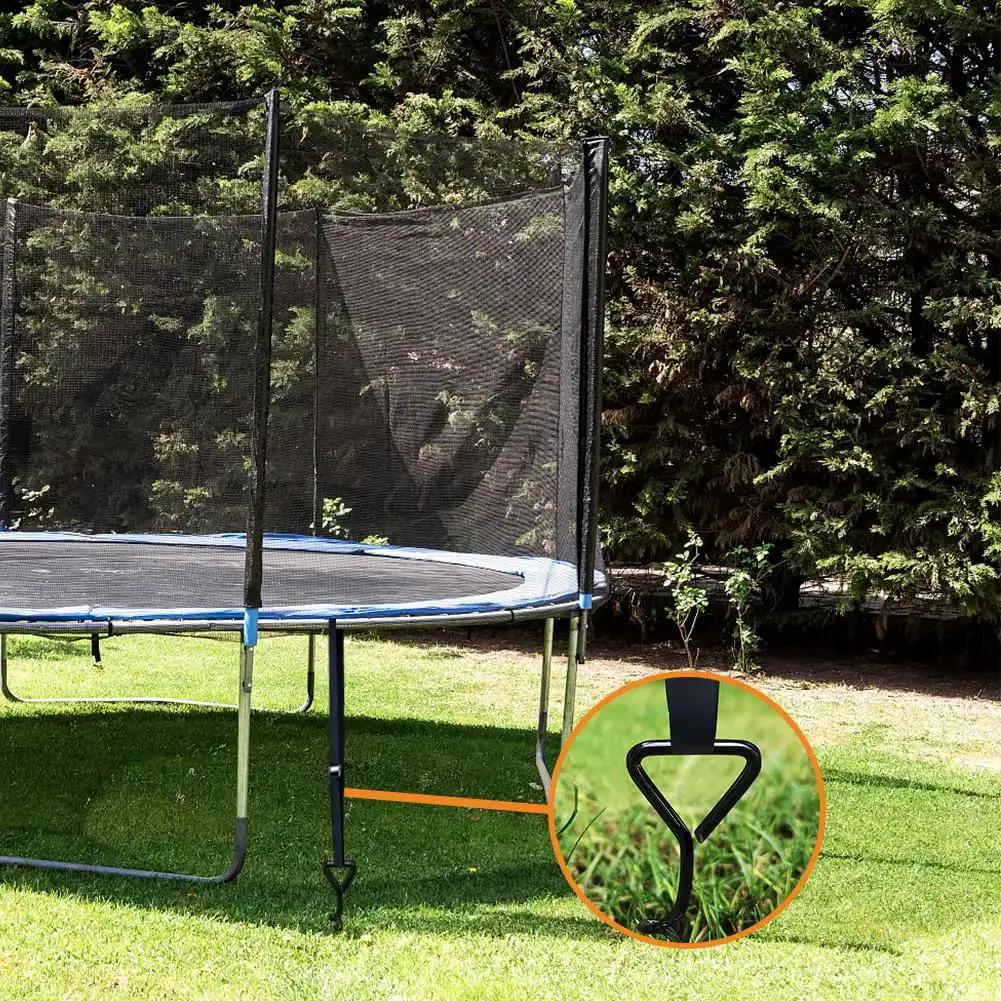 Heavy Duty Trampoline Stakes Anchor Kit With Corkscrew Steel Stakes And T Hook For Grip And Go Setup, Set Of 4 With Bonus Belt Straps, Galvanized Black Ground Anchors For Outdoor Safety - Image 3