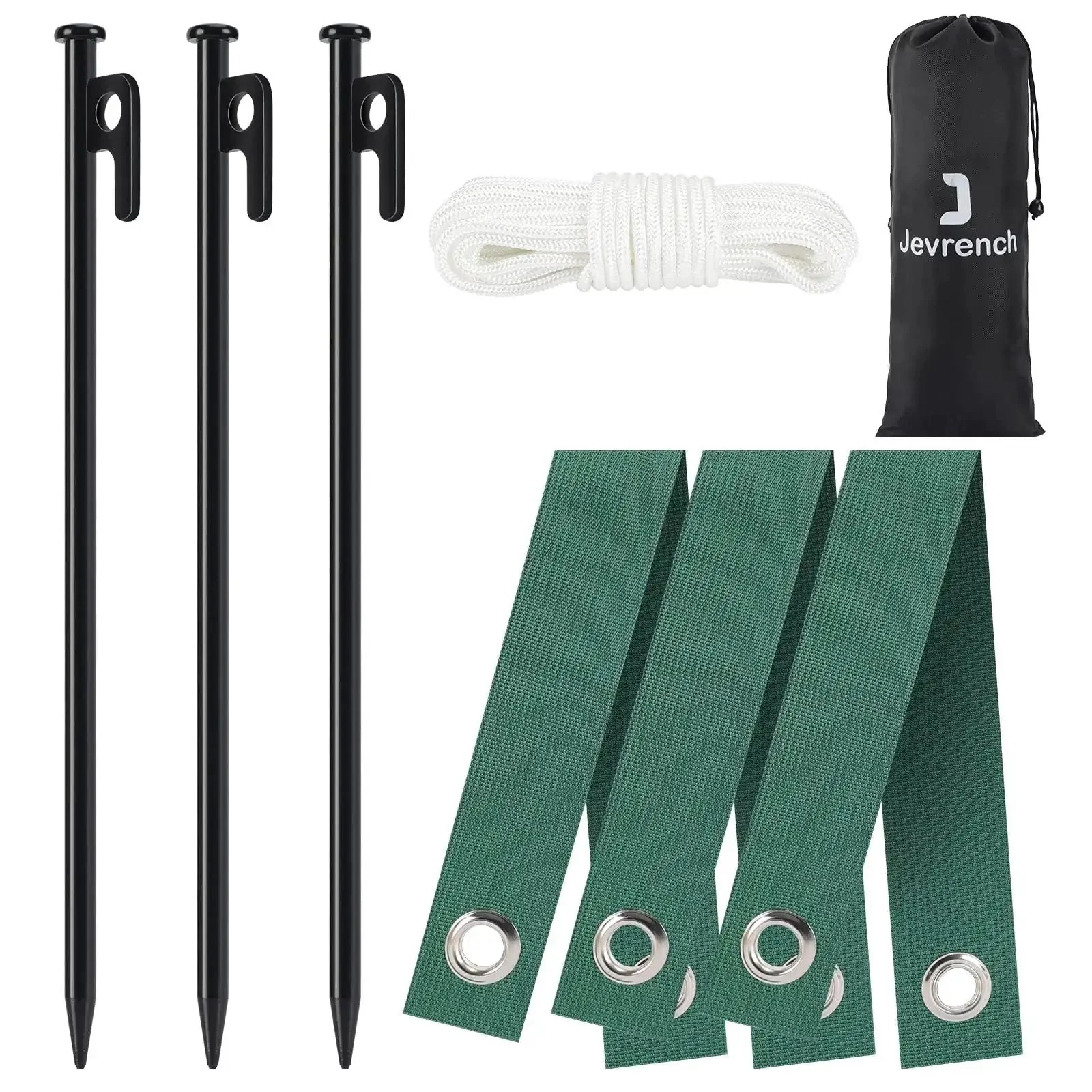 Heavy Duty Tree Stakes And Ground Anchor Kit For Young Trees Weatherproof Support System Includes 3 Metal Stakes 3 Straps And 32.8 Ft Rope Built To Stand Up To Severe Weather And Strong Winds