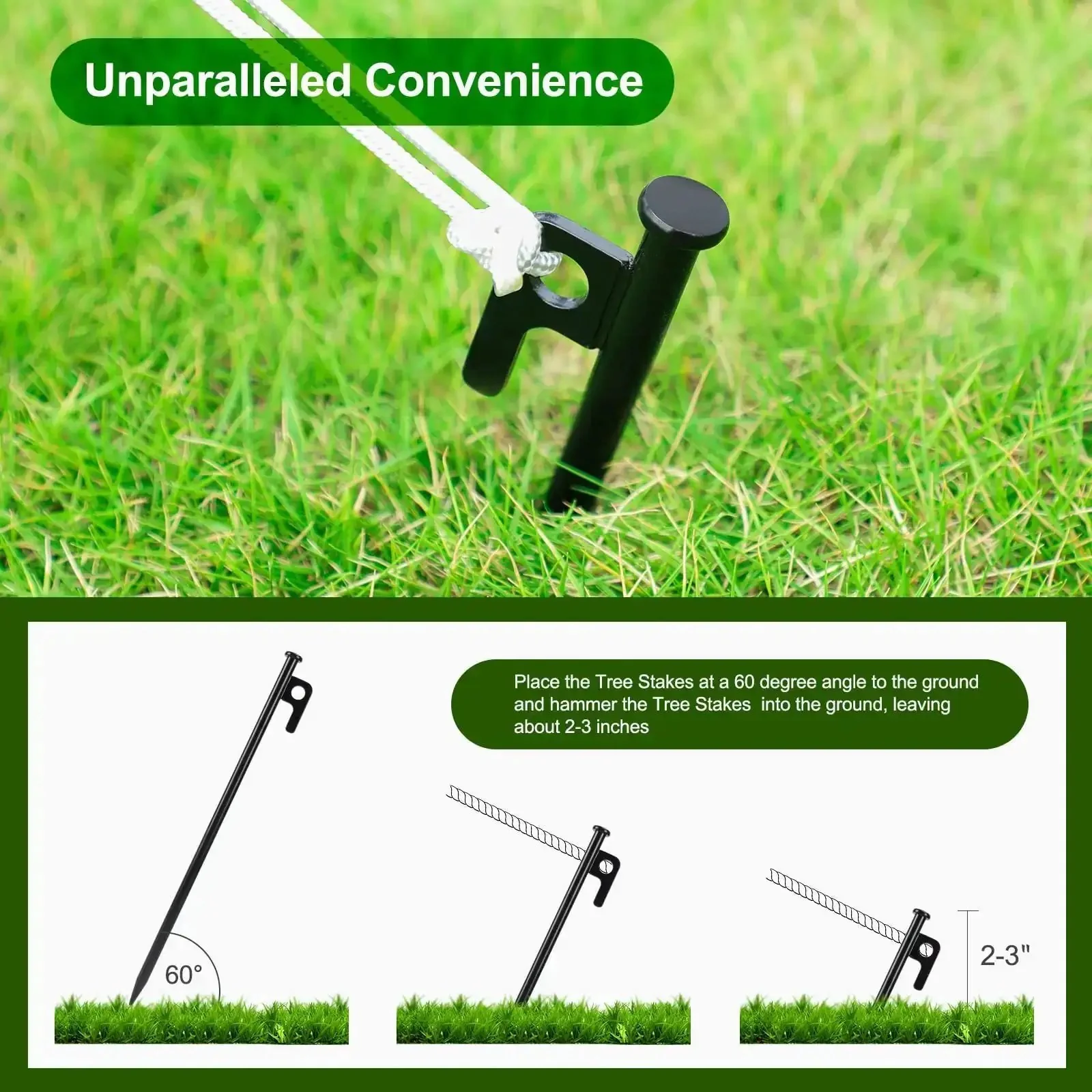 Heavy Duty Tree Stakes And Ground Anchor Kit For Young Trees Weatherproof Support System Includes 3 Metal Stakes 3 Straps And 32.8 Ft Rope Built To Stand Up To Severe Weather And Strong Winds - Image 3