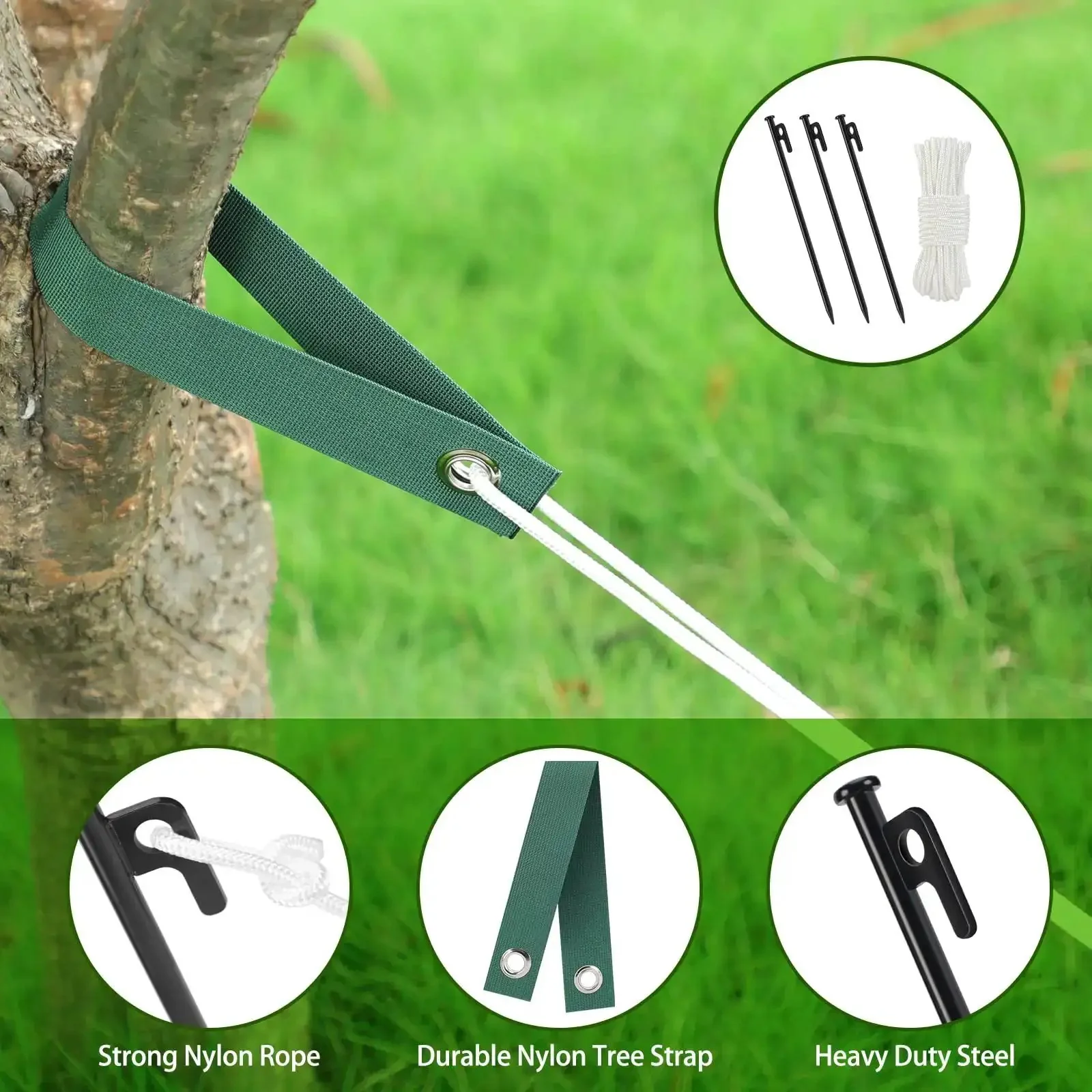 Heavy Duty Tree Stakes And Ground Anchor Kit For Young Trees Weatherproof Support System Includes 3 Metal Stakes 3 Straps And 32.8 Ft Rope Built To Stand Up To Severe Weather And Strong Winds - Image 5