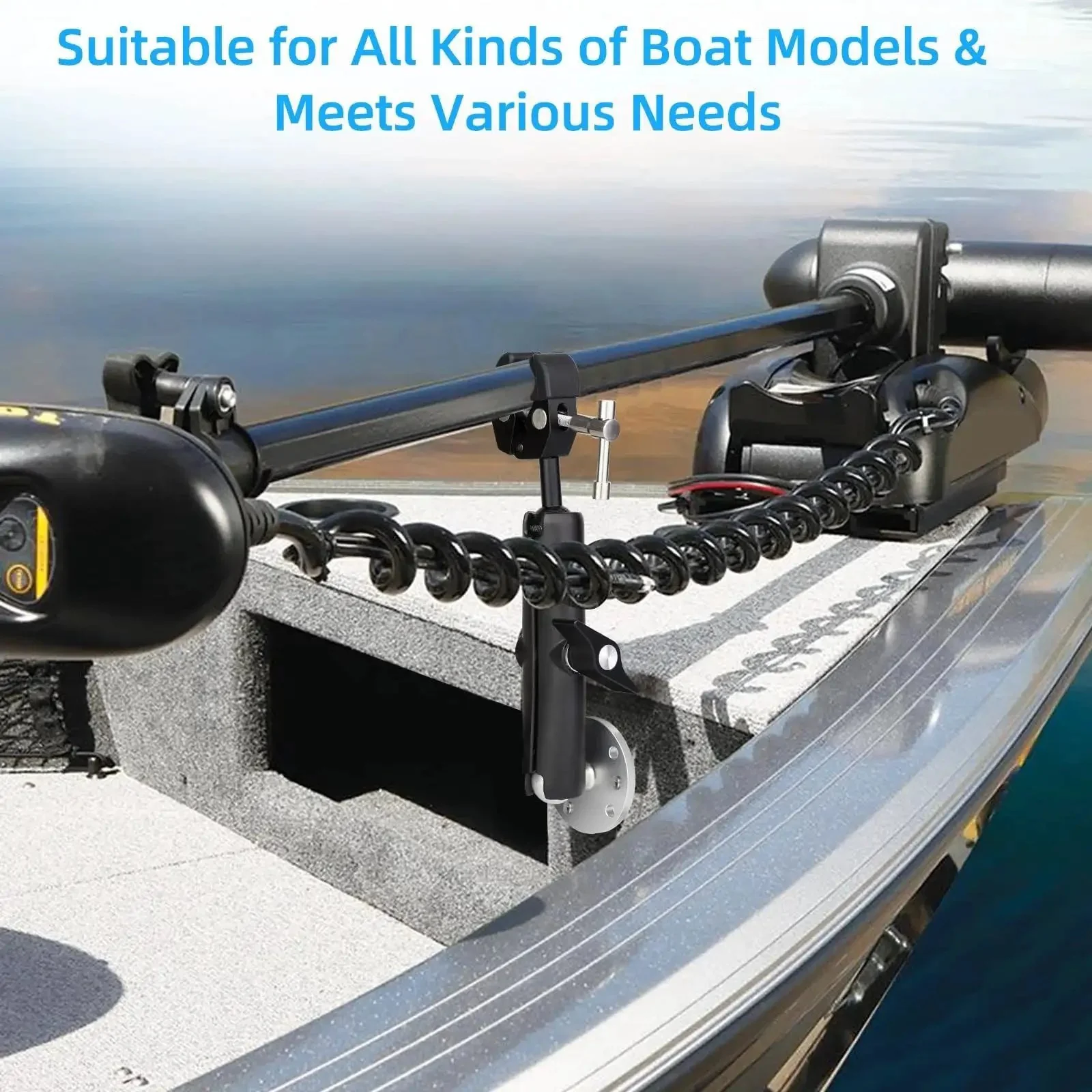 Heavy Duty Trolling Motor Stabilizer Mount For 2-Inch Bar Fits Terrova Riptide Terrova Ulterra PowerDrive Reduces Vibration And Bounce With Rock Solid Silicone Cap Clamp 360 Degree Adjustable For Steady Trailering - Image 3